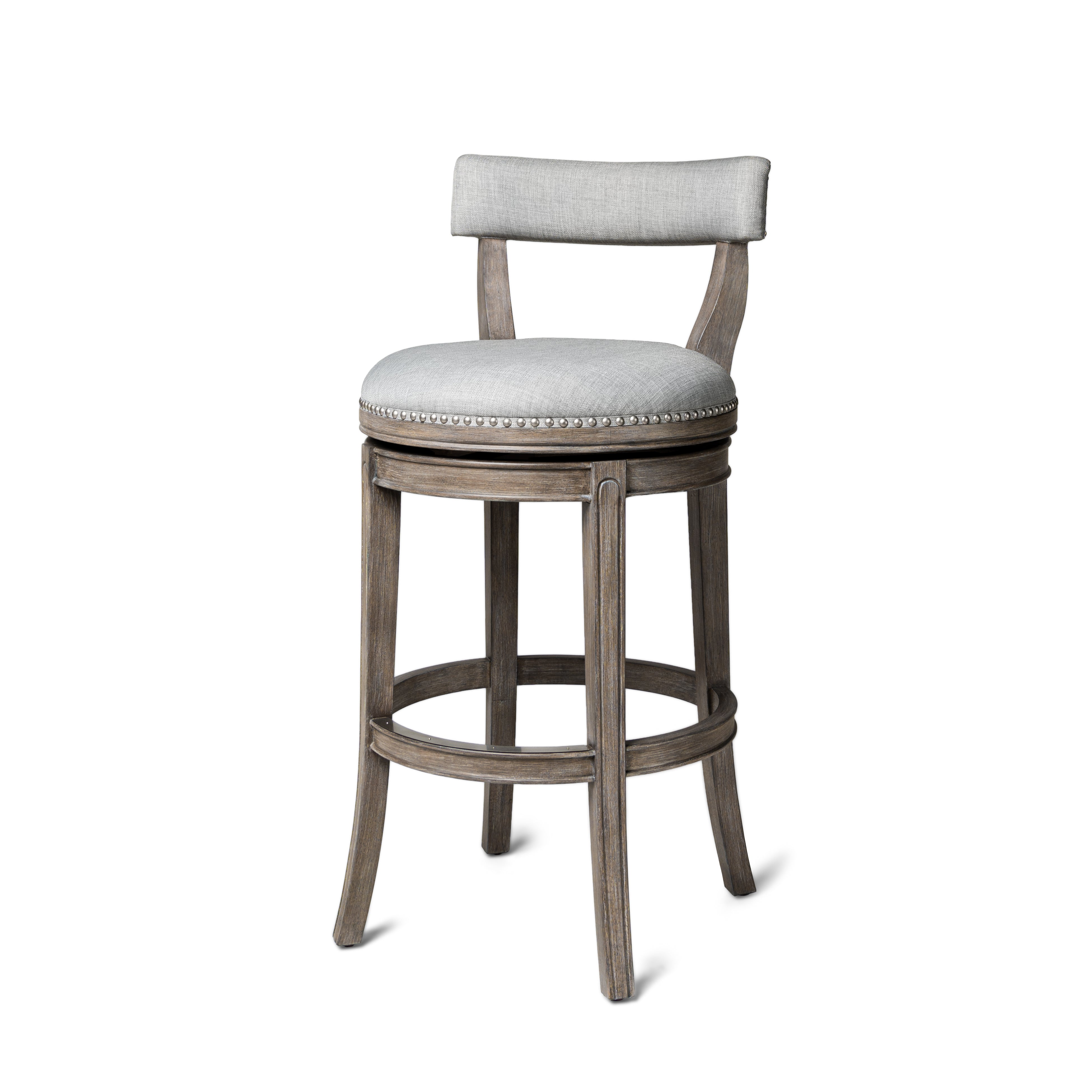 Alexander Bar Stool in Grey Finish with Grey Fabric Upholstery in Stools by Maven Lane