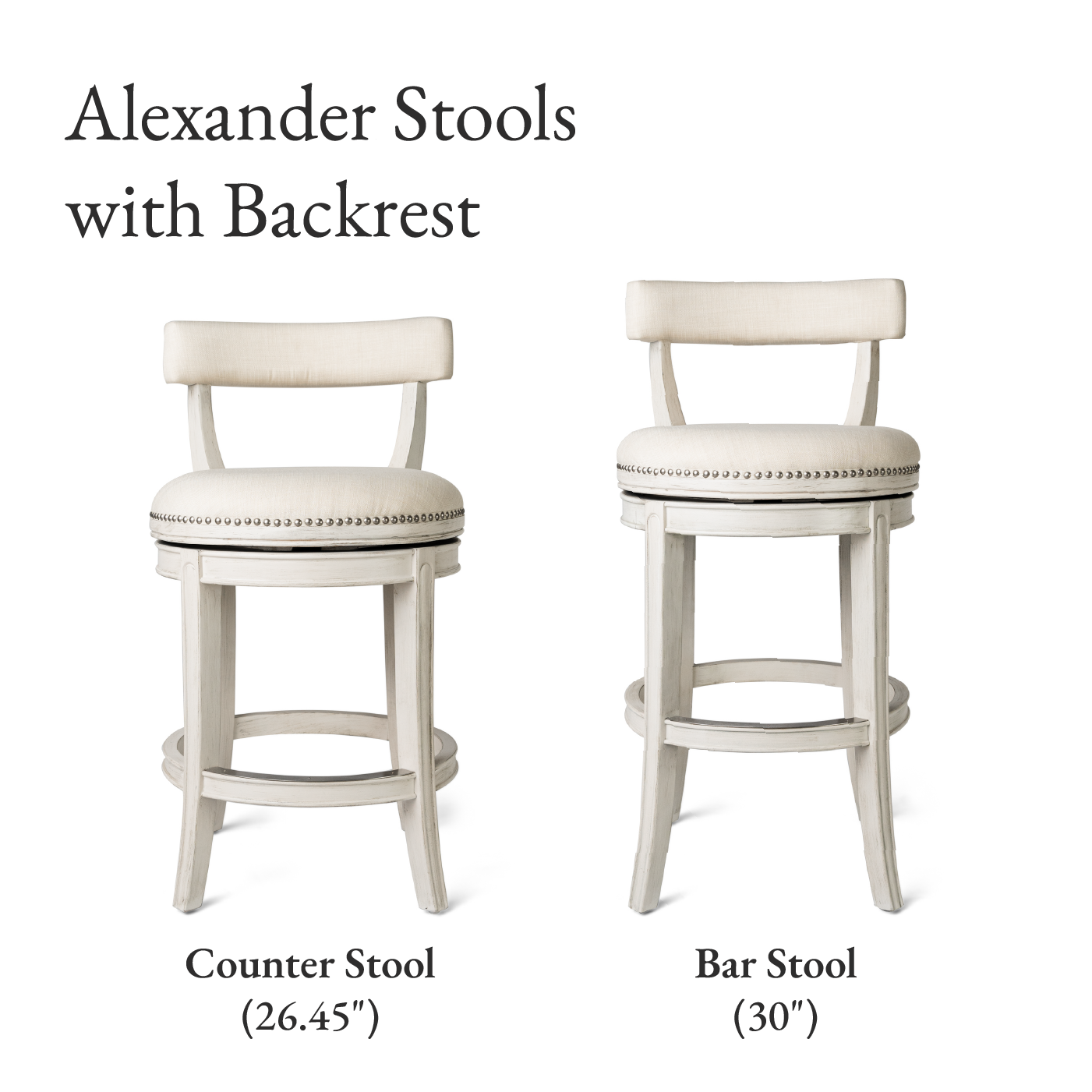 31" Alexander Bar Stool in Cream Finish with Natural Fabric Upholstery in Stools by Maven Lane