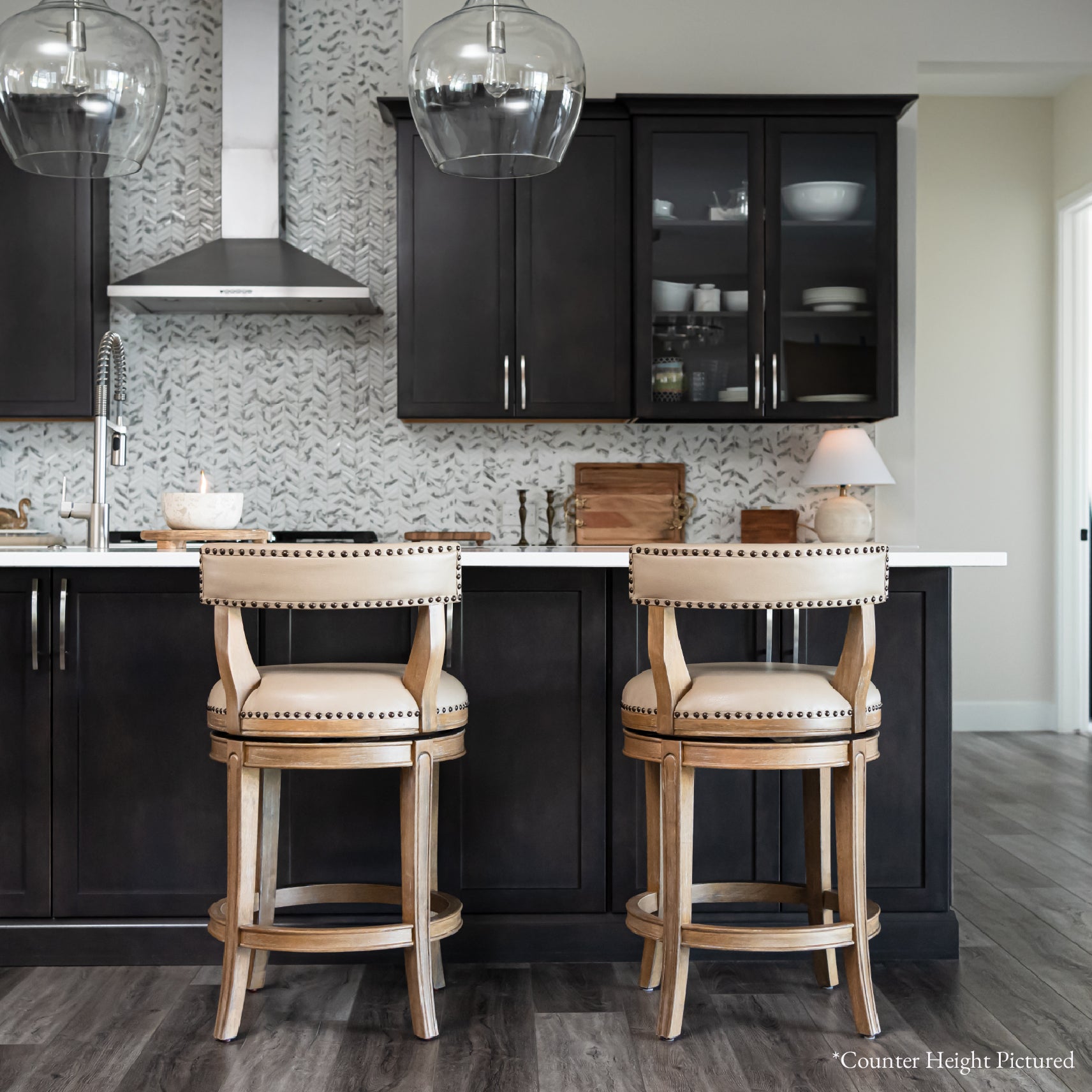 Alexander Bar Stool in Brown Finish with Beige Faux Leather Upholstery in Stools by Maven Lane