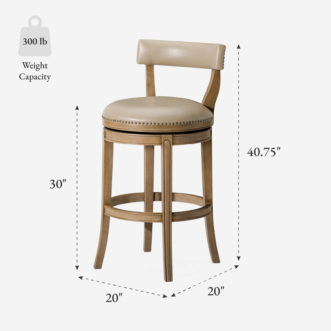 Alexander Bar Stool in Brown Finish with Beige Faux Leather Upholstery in Stools by Maven Lane