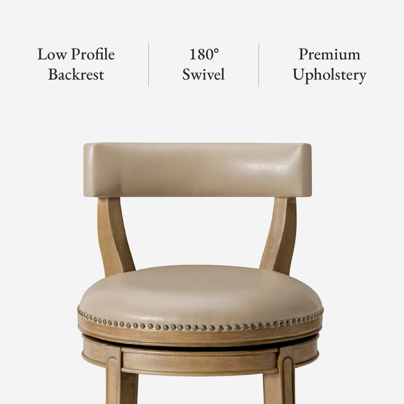 Alexander Bar Stool in Brown Finish with Beige Faux Leather Upholstery in Stools by Maven Lane