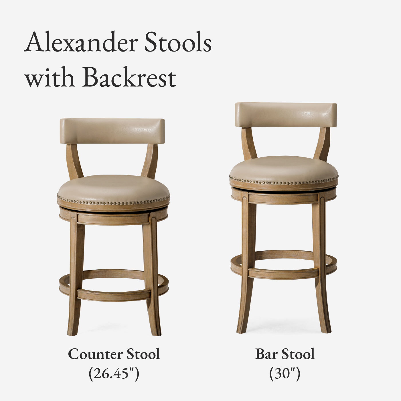 Alexander Bar Stool in Brown Finish with Beige Faux Leather Upholstery in Stools by Maven Lane