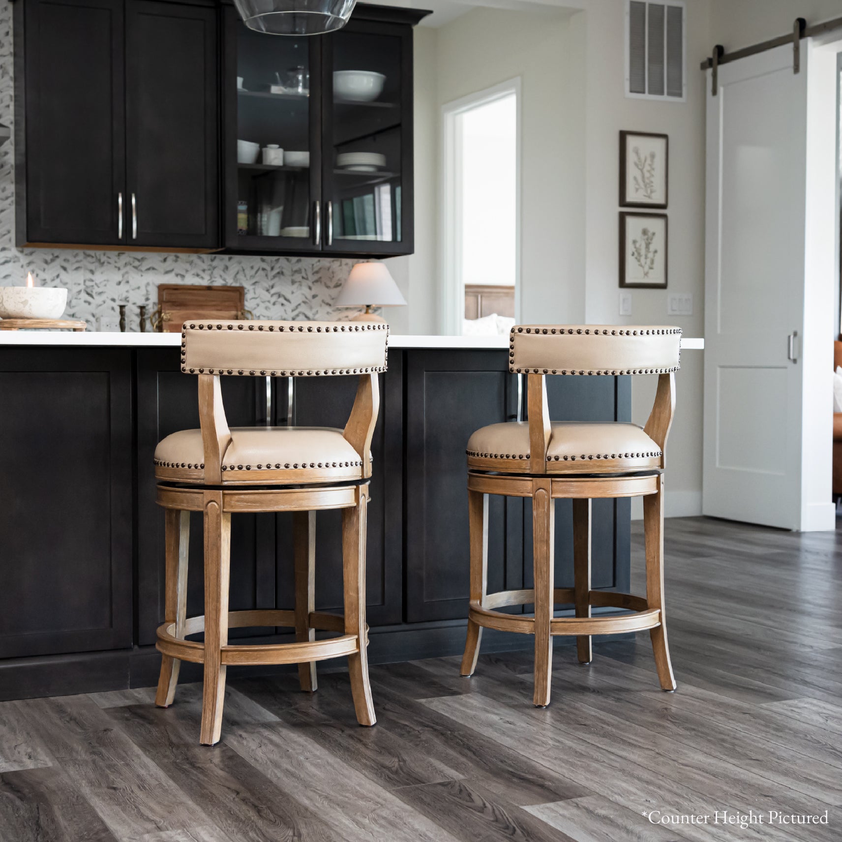 31" Alexander Bar Stool in Brown Finish with Beige Faux Leather Upholstery in Stools by Maven Lane