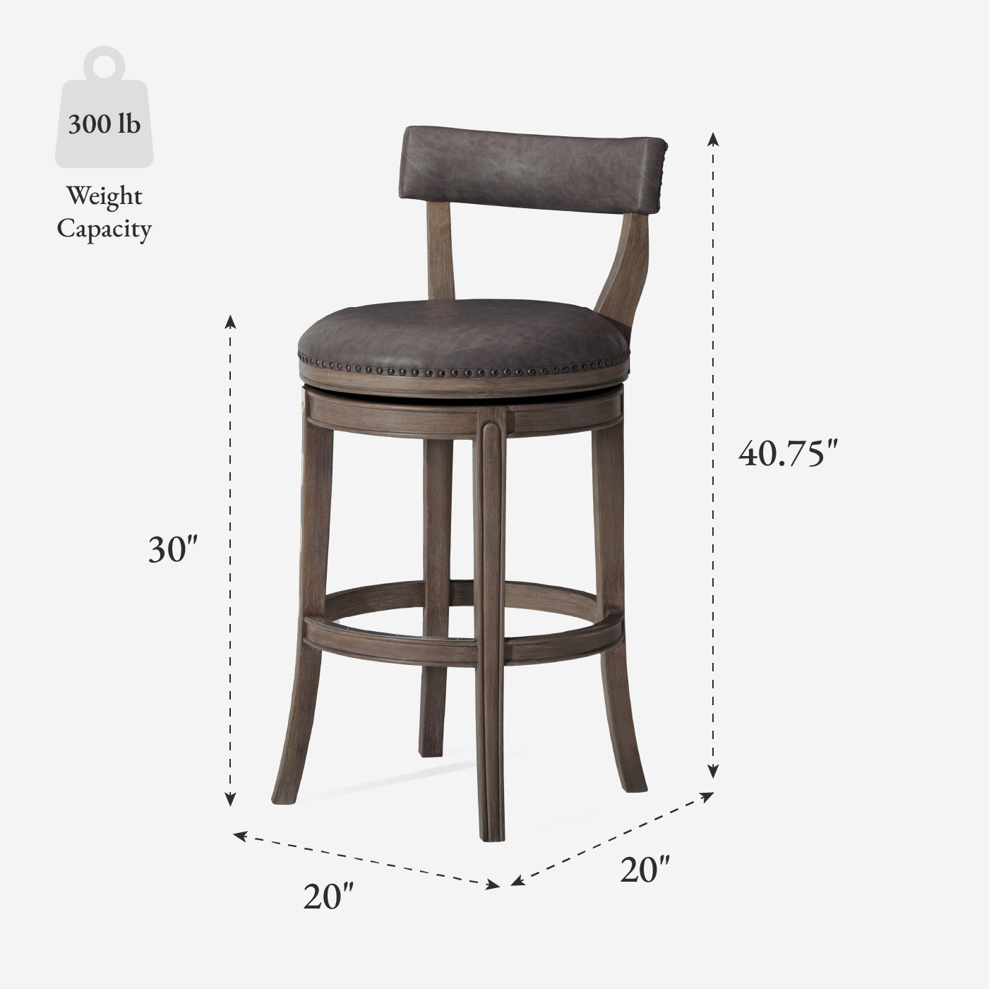 Alexander Bar Stool in Grey Finish with Grey Faux Leather Upholstery in Stools by Maven Lane