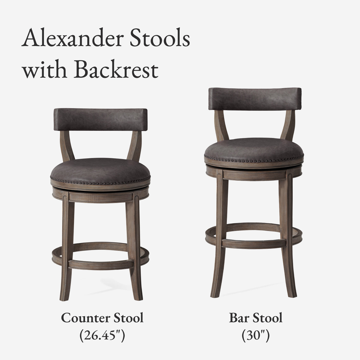 Alexander Bar Stool in Grey Finish with Grey Faux Leather Upholstery in Stools by Maven Lane