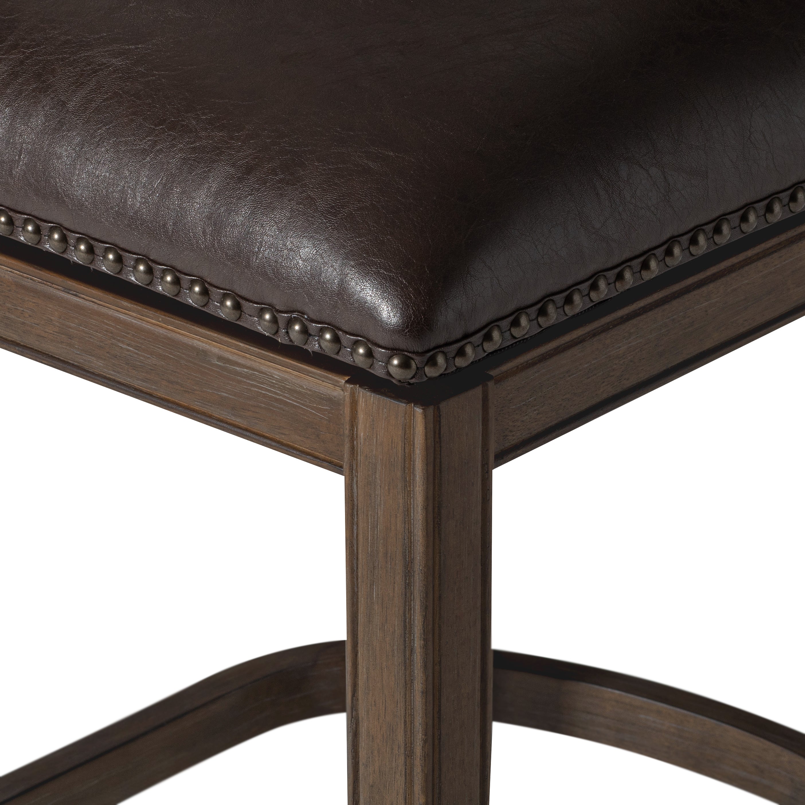 Hugo Bar Stool in Brown Finish with Dark Brown Faux Leather Upholstery in Stools by Maven Lane