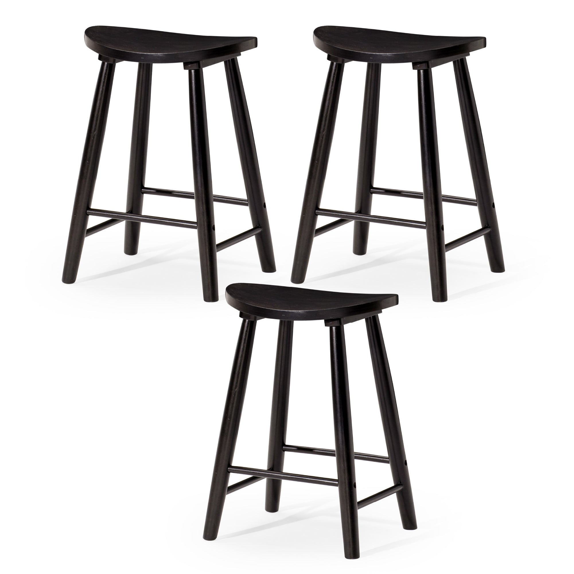 25" Luna Counter Stool in Black Finish (Set of 3) in Stools by Maven Lane