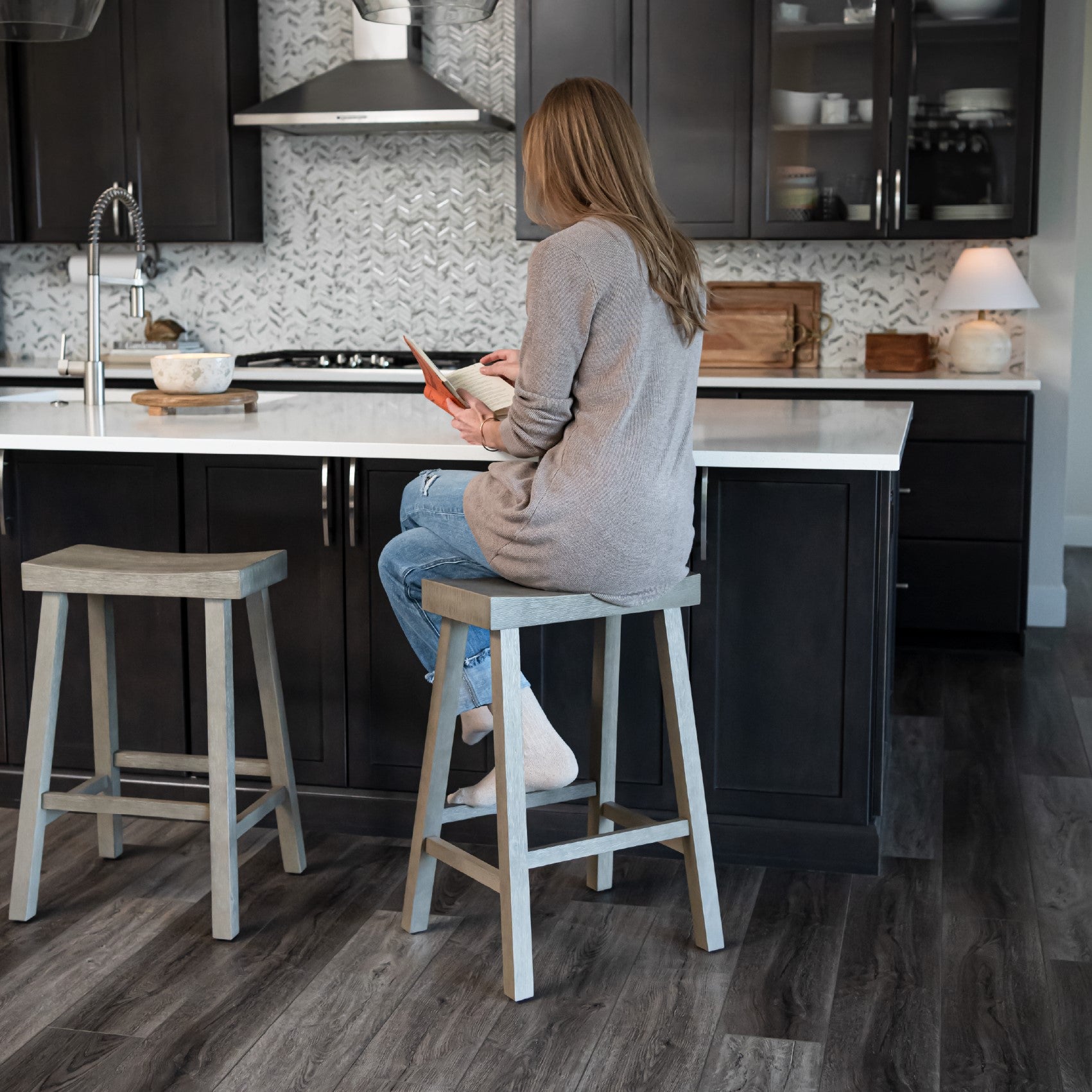 26" Vincent Counter Stool in Grey Finish (Set of 4) in Stools by Maven Lane