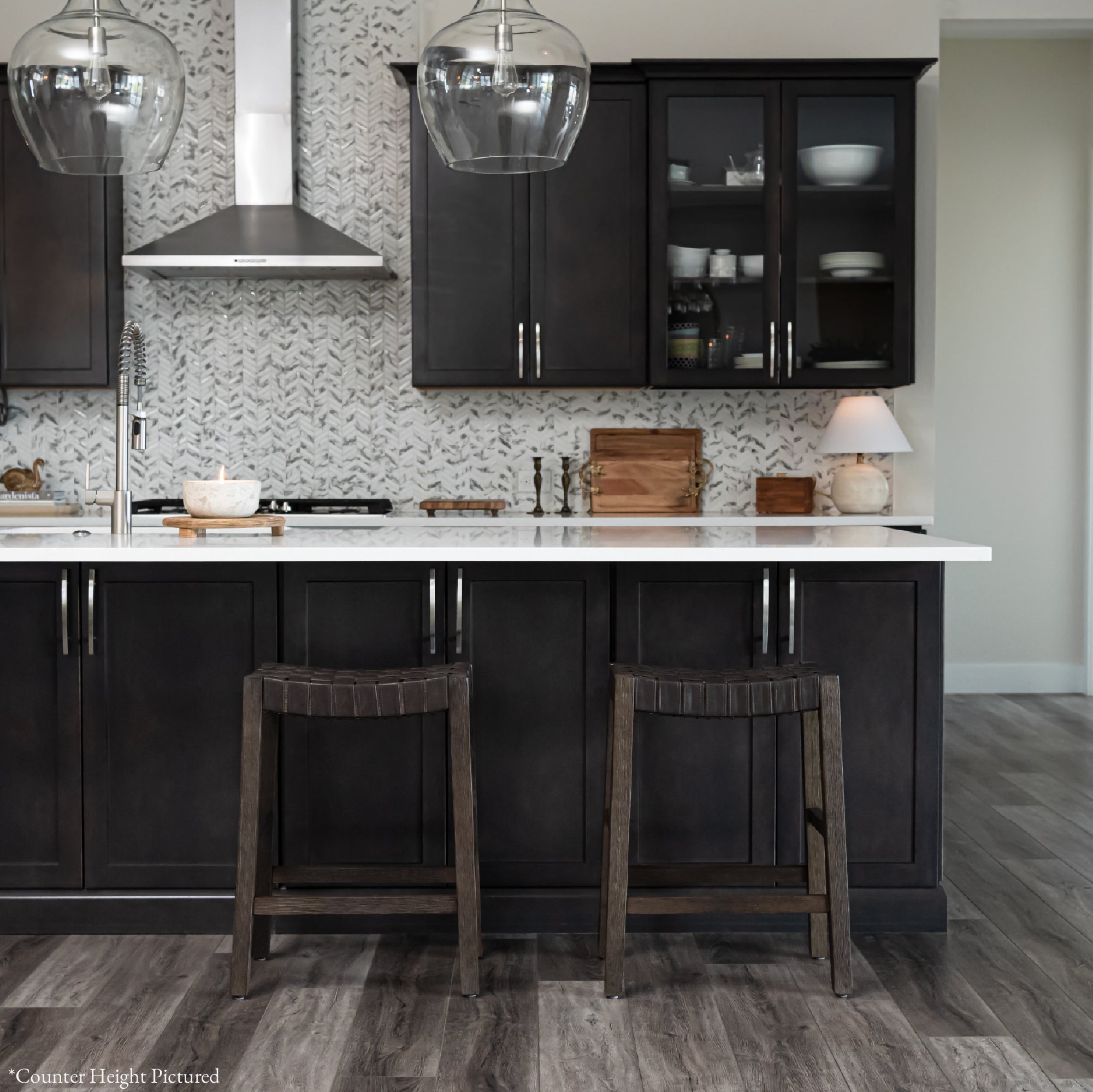31" Emerson Bar Stool in Weathered Brown Wood Finish with Marksman Saddle Vegan Leather in Stools by Maven Lane