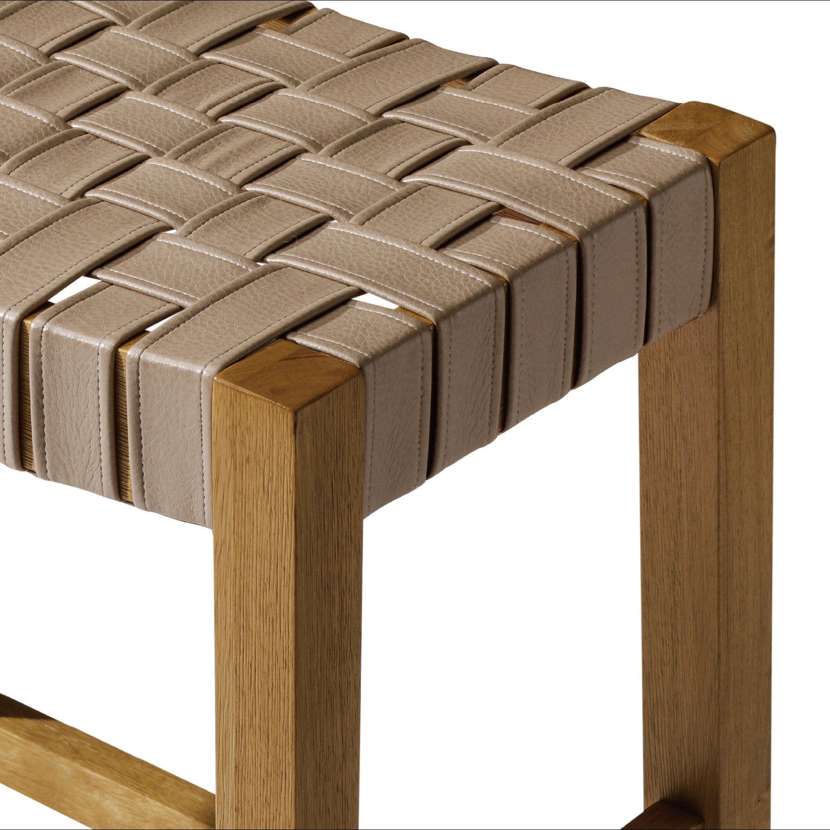 26" Emerson Counter Stool in Warm Oak Finish & Beige Woven Leather Seat in Stools by Maven Lane