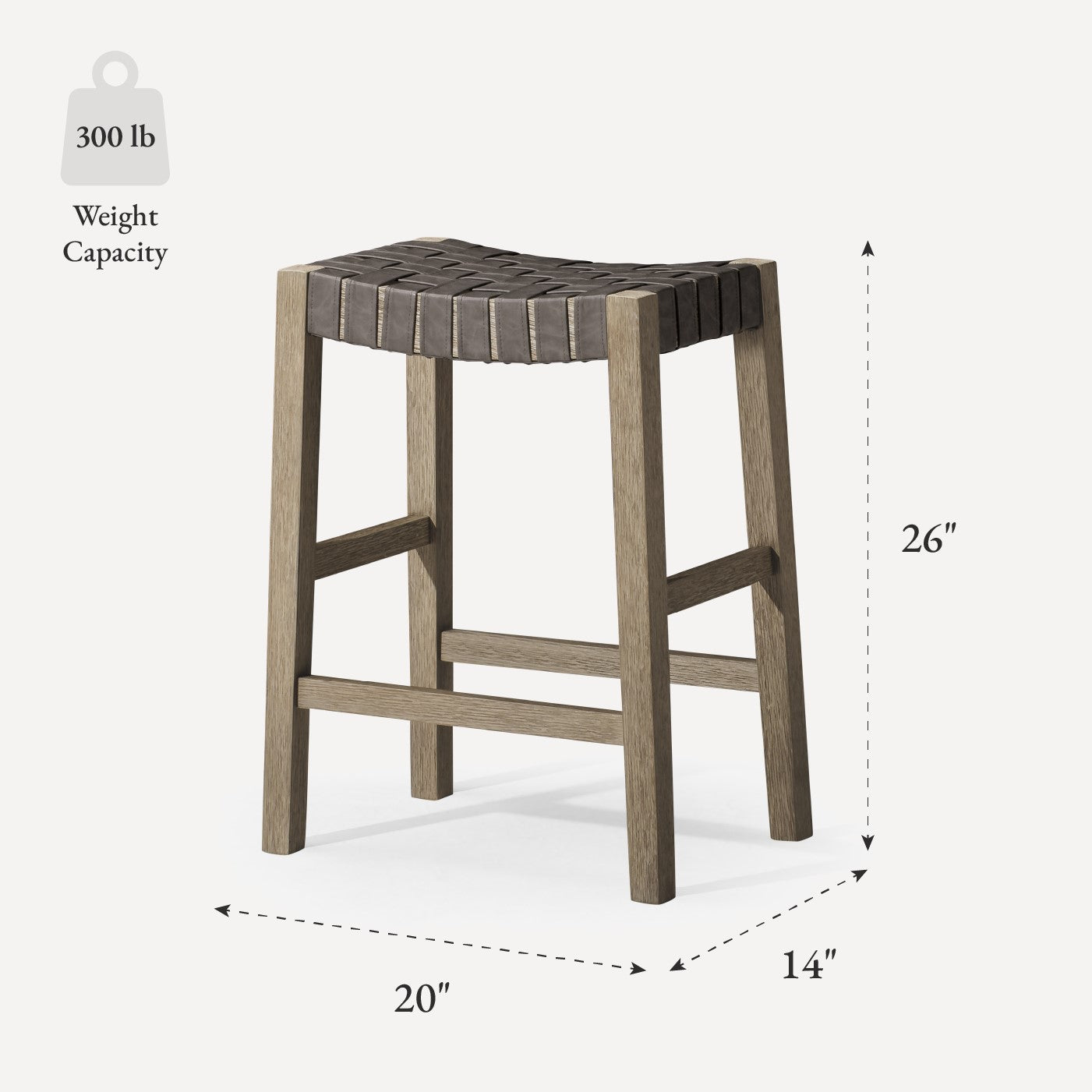 26" Emerson Counter Stool In Grey Finish & Grey Woven Leather Seat in Stools by Maven Lane