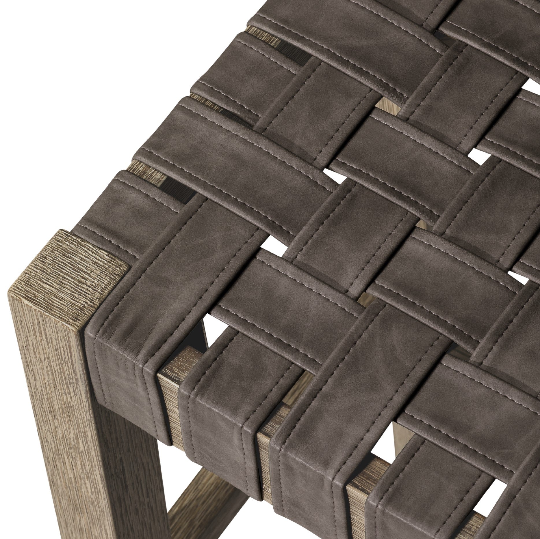 26" Emerson Counter Stool In Grey Finish & Grey Woven Leather Seat (Set of 3) in Stools by Maven Lane