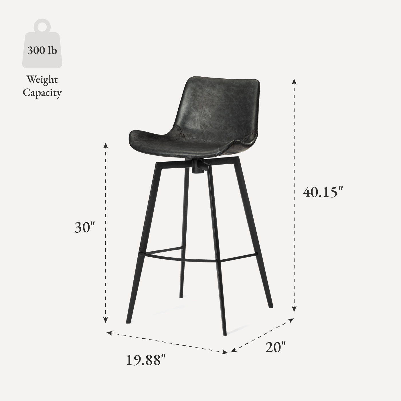 30" Victor Bar Stool in Black Finish with Dark Grey Faux Leather (Set of 4) in Stools by Maven Lane