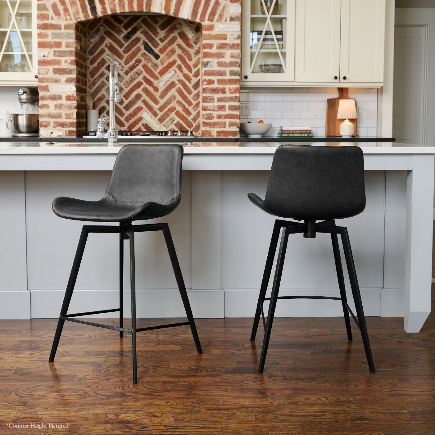 30" Victor Bar Stool in Black Finish with Dark Grey Faux Leather (Set of 4) in Stools by Maven Lane