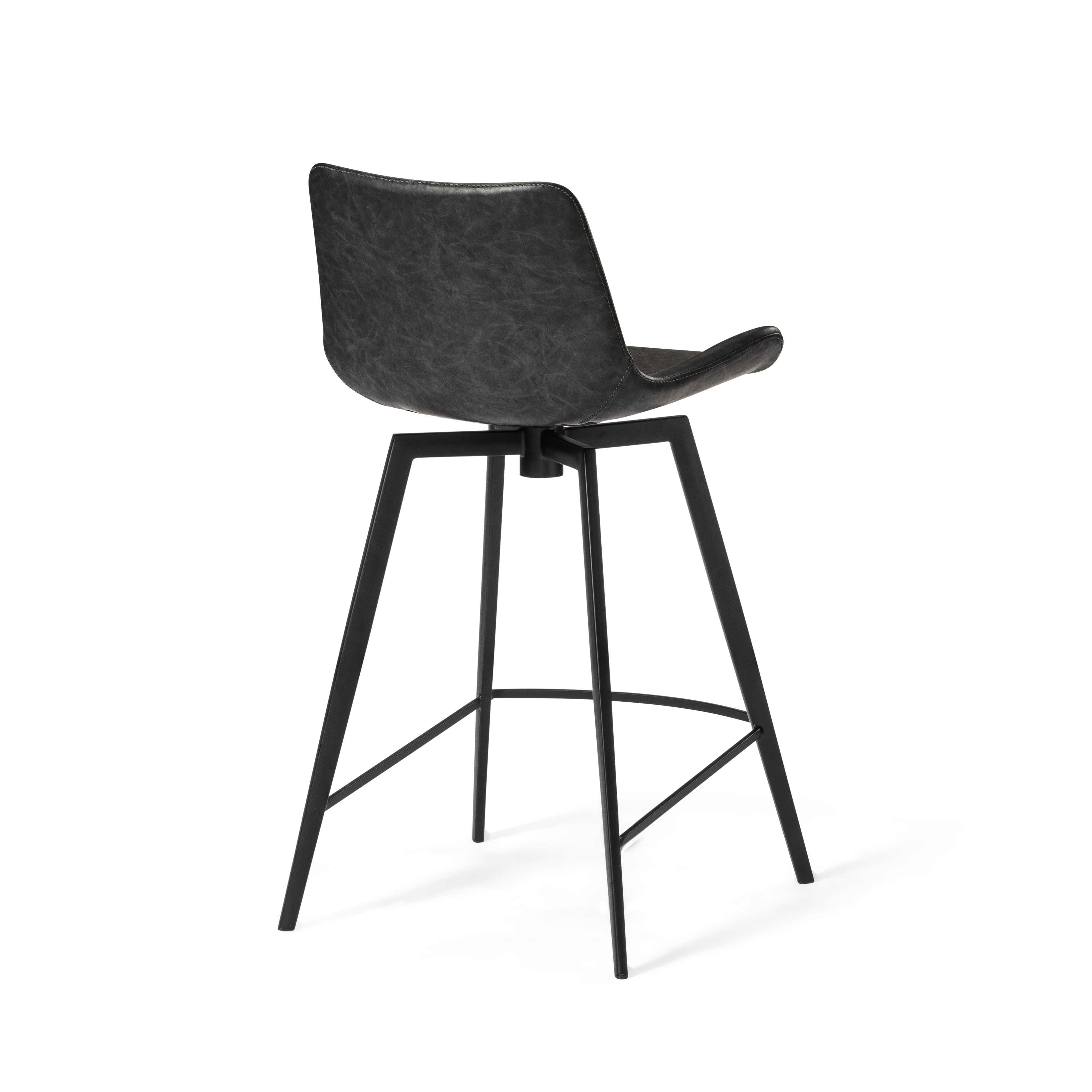 26" Victor Counter Stool in Black Finish with Dark Grey Faux Leather in Stools by Maven Lane