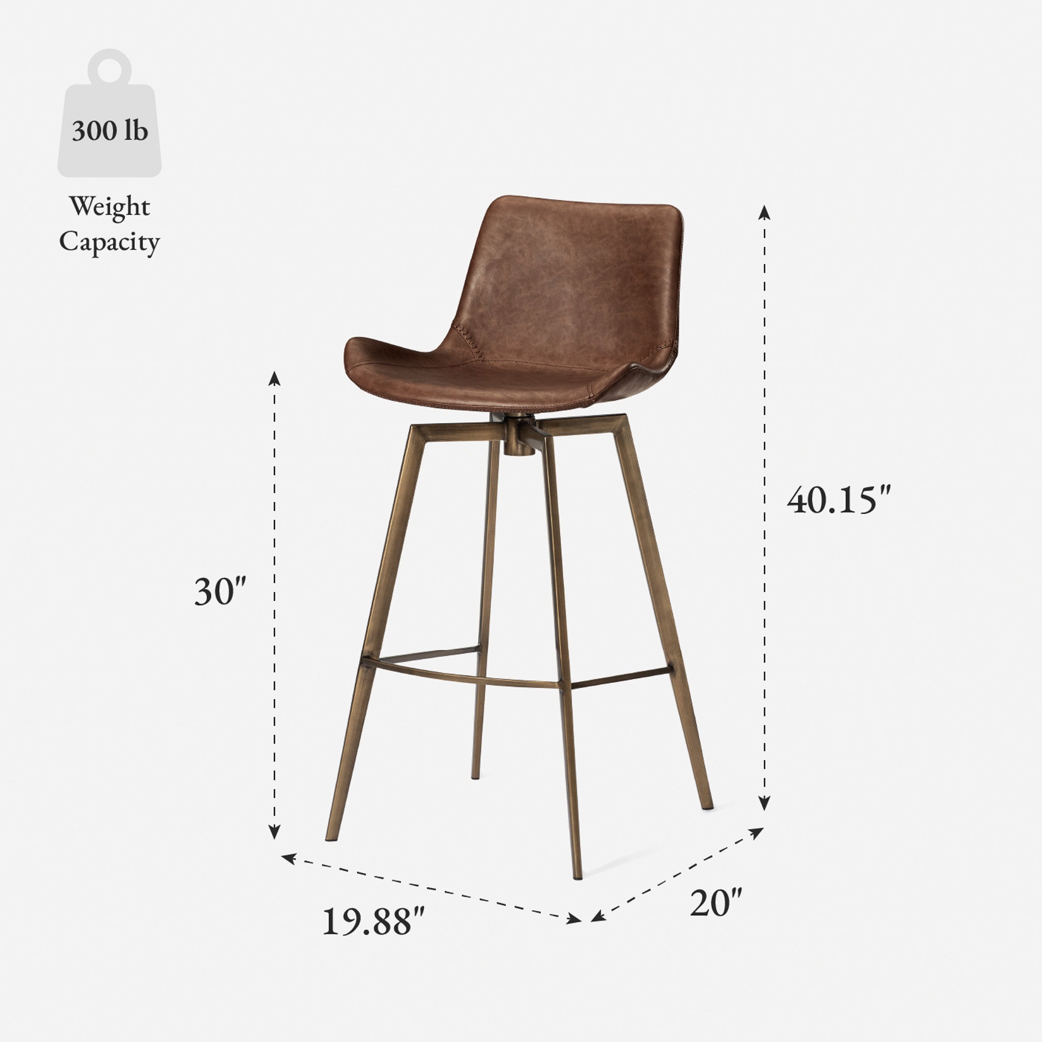 30" Victor Bar Stool in Aged Gold Finish with Brown Faux Leather Upholstery in Stools by Maven Lane