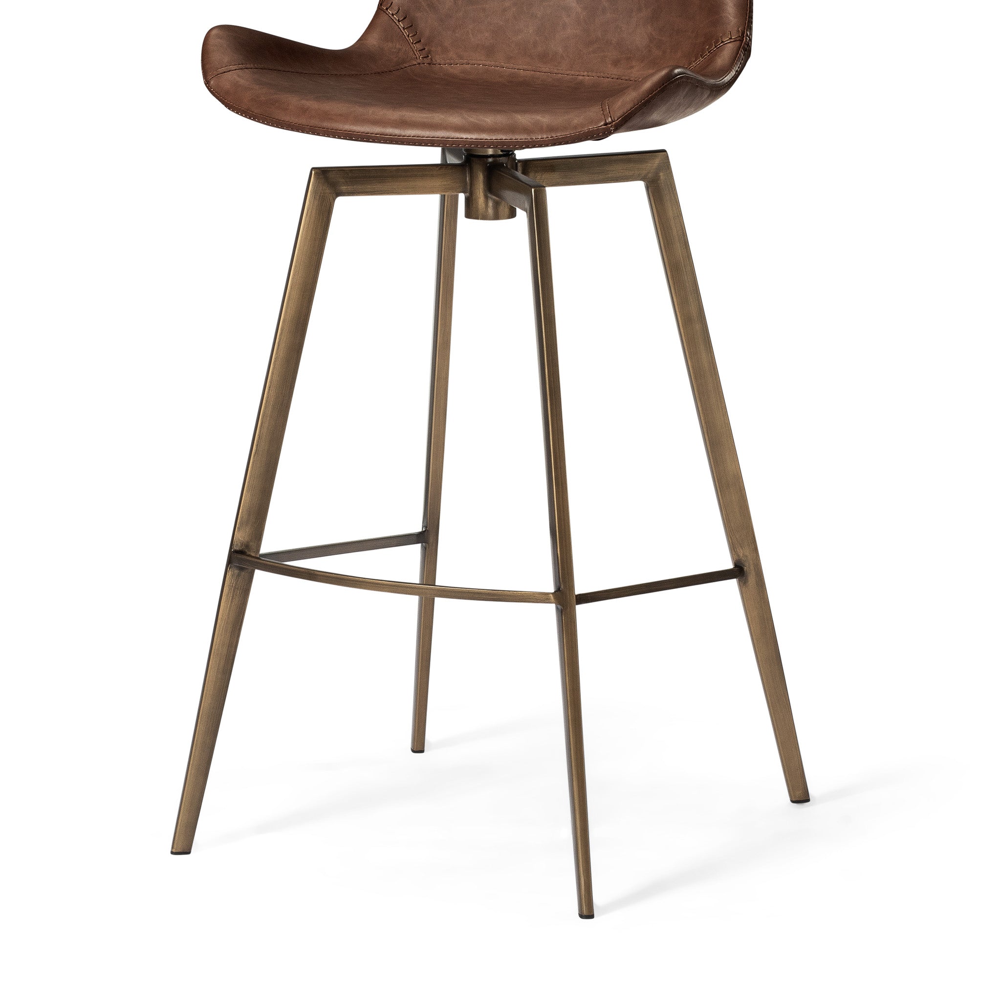 30" Victor Bar Stool in Aged Gold Finish with Brown Faux Leather Upholstery in Stools by Maven Lane