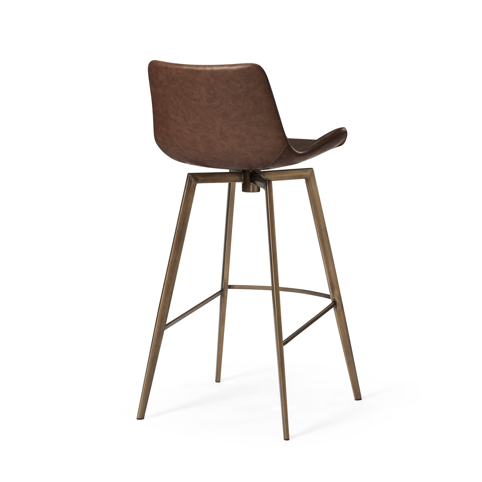 30" Victor Bar Stool in Aged Gold Finish with Brown Faux Leather Upholstery in Stools by Maven Lane