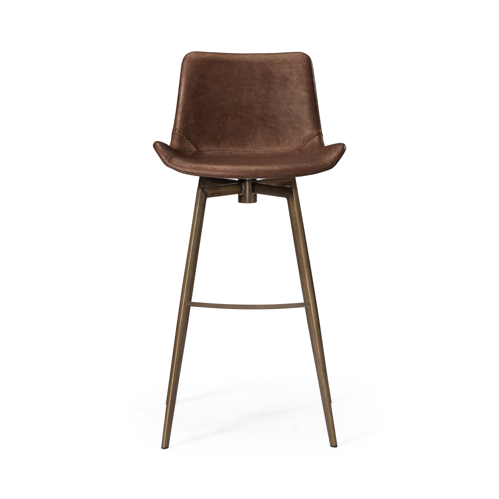 30" Victor Bar Stool in Aged Gold Finish with Brown Faux Leather Upholstery in Stools by Maven Lane