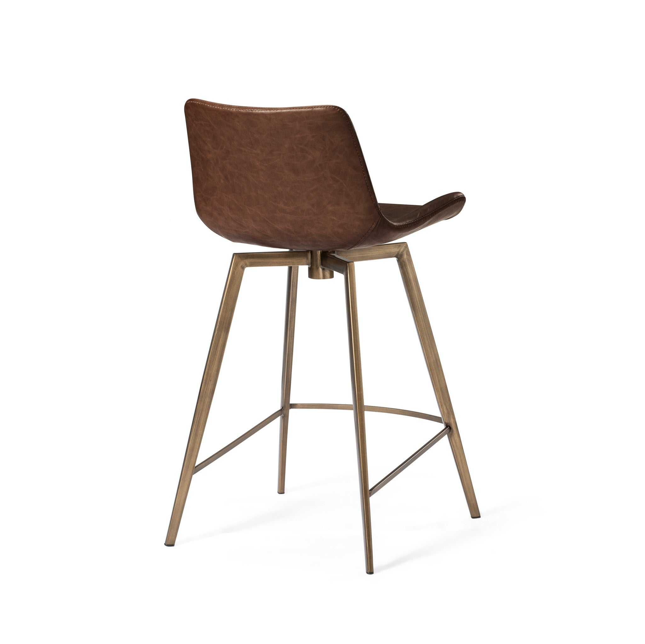 Victor 26" Counter Stool in Gold Finish with Brown Faux Leather in Stools by Maven Lane