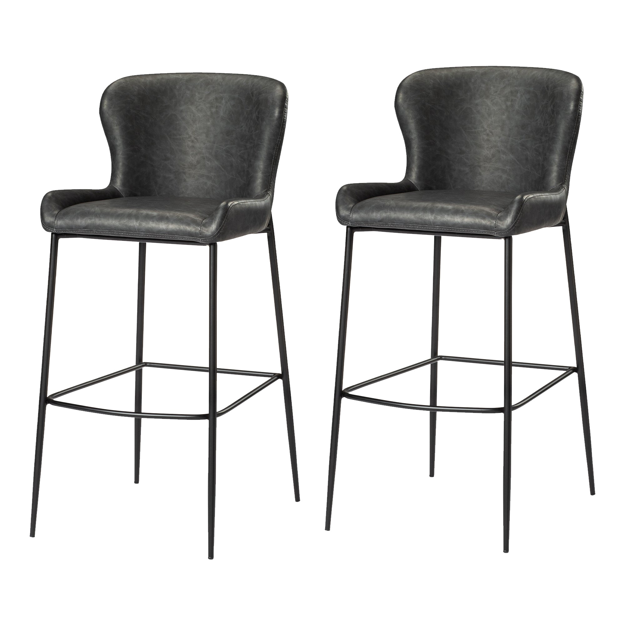 31" Naomi Bar Stool in Black Finish with Dark Grey Faux Leather (Set of 2) in Stools by Maven Lane