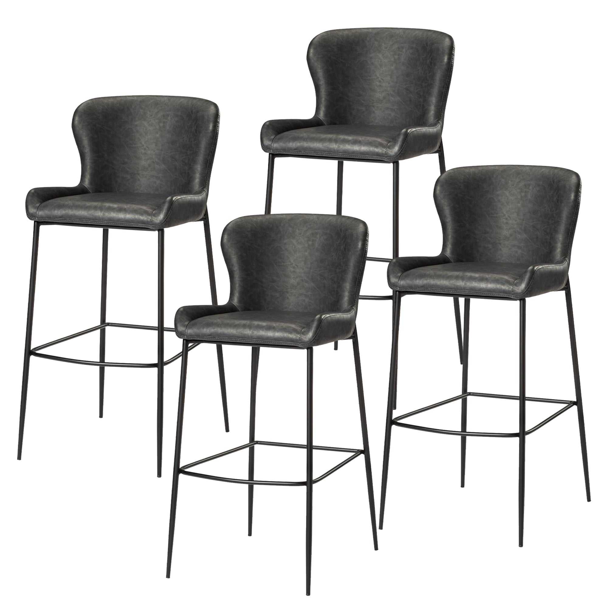 31" Naomi Bar Stool in Black Finish with Dark Grey Faux Leather (Set of 4) in Stools by Maven Lane