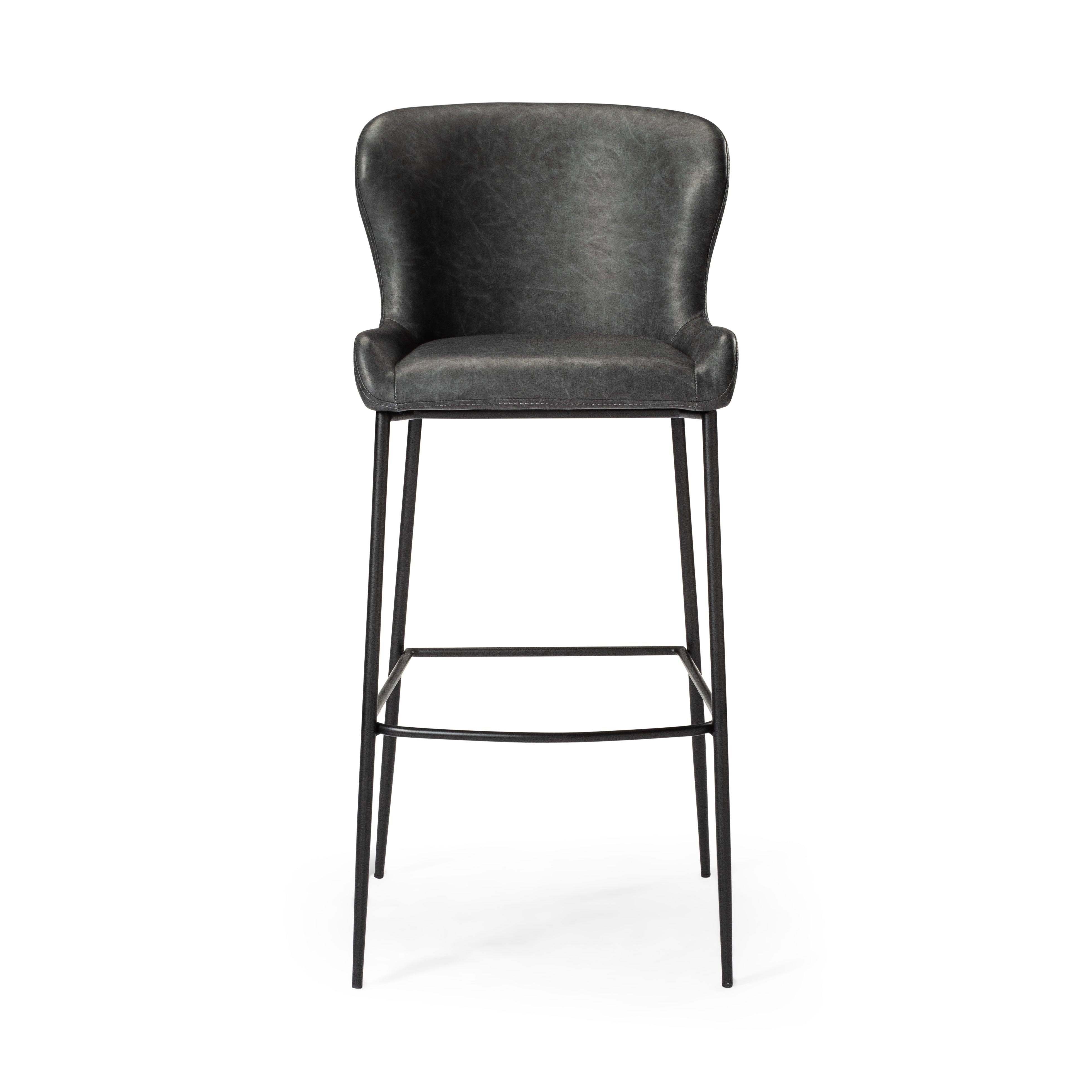 31" Naomi Bar Stool in Black Finish with Dark Grey Faux Leather in Stools by Maven Lane