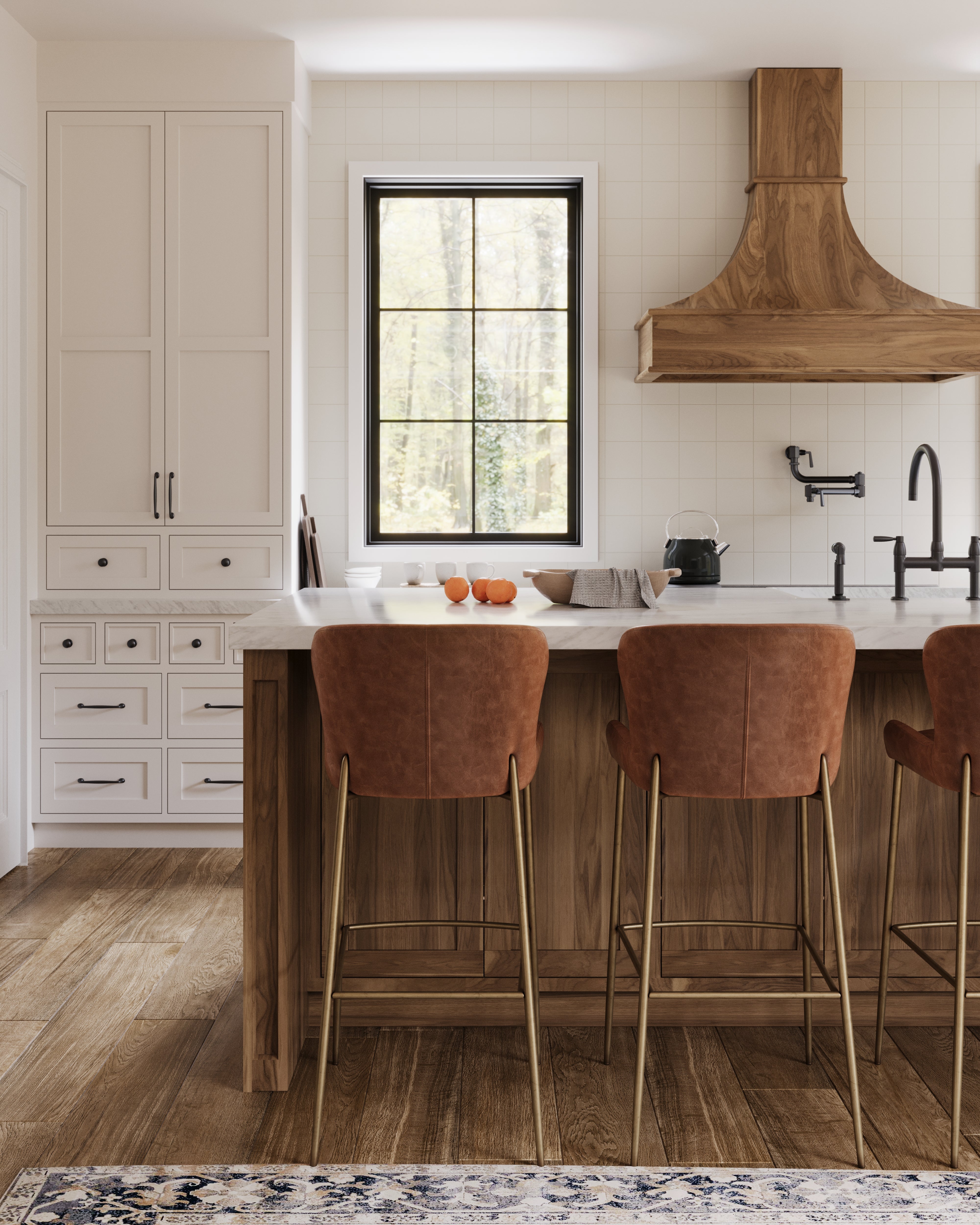 31" Naomi Bar Stool in Antique Brass Finish with Cocoa Brown Vegan Leather Upholstery in Maven Lane by Maven Lane