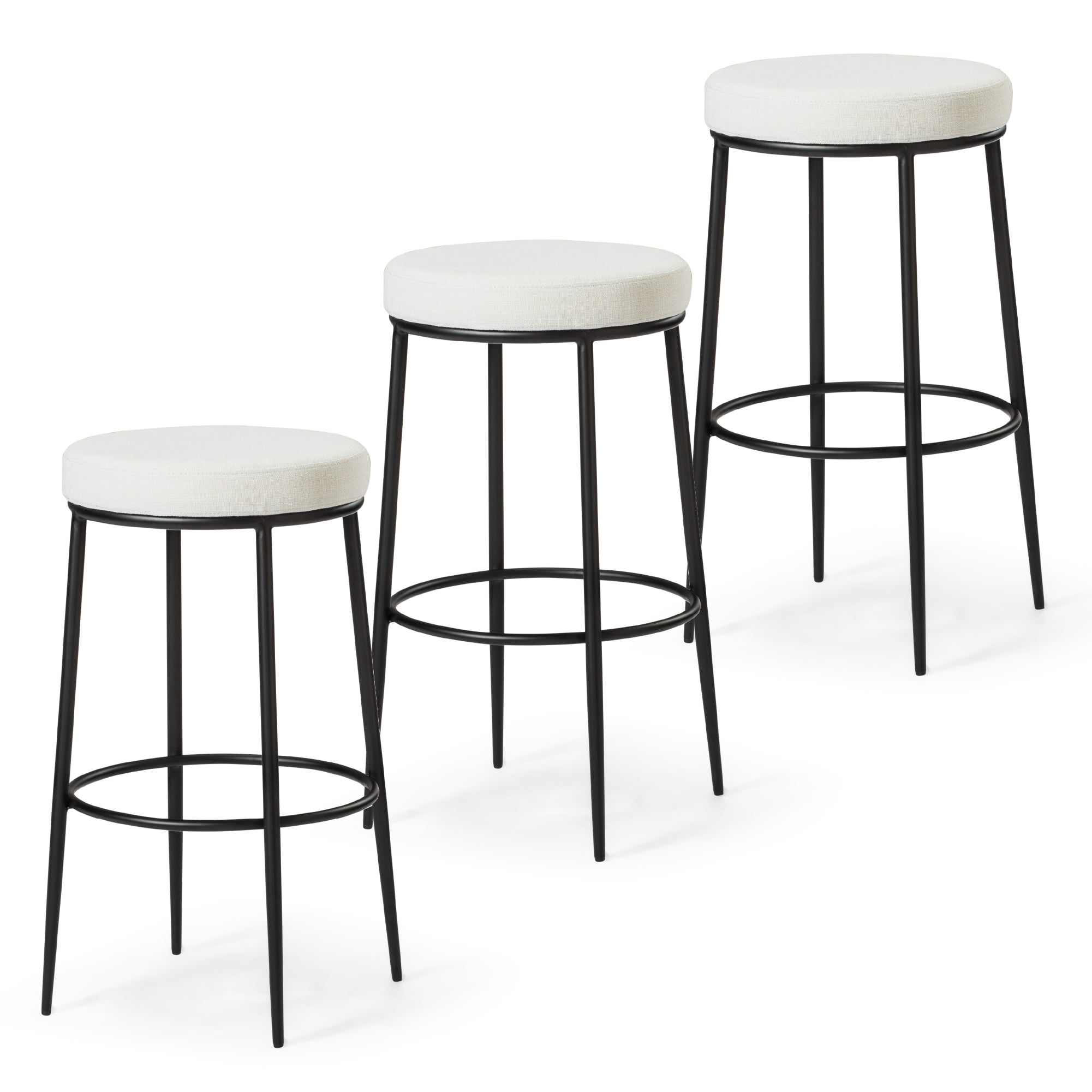 31" Stella Bar Stool in Black Finish with White Fabric (Set of 3) in Stools by Maven Lane