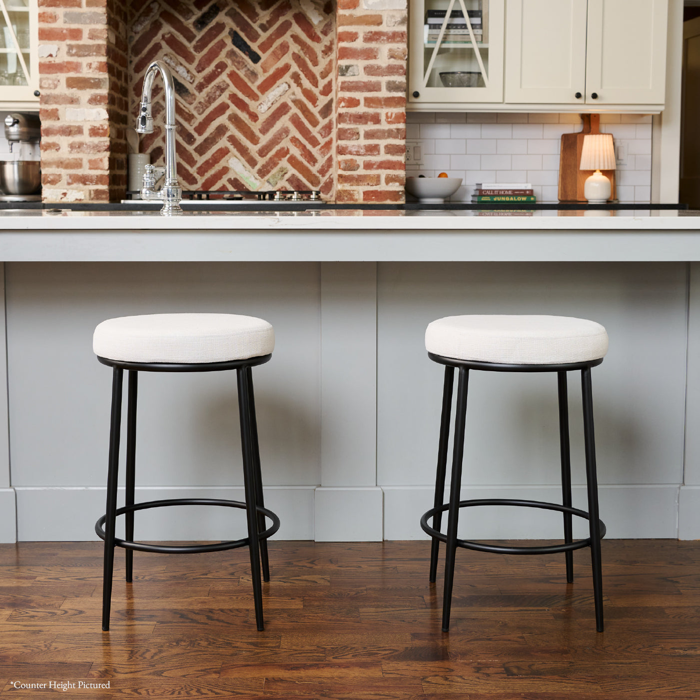 Stella Bar Stool in Black Finish with White Fabric in Stools by Maven Lane