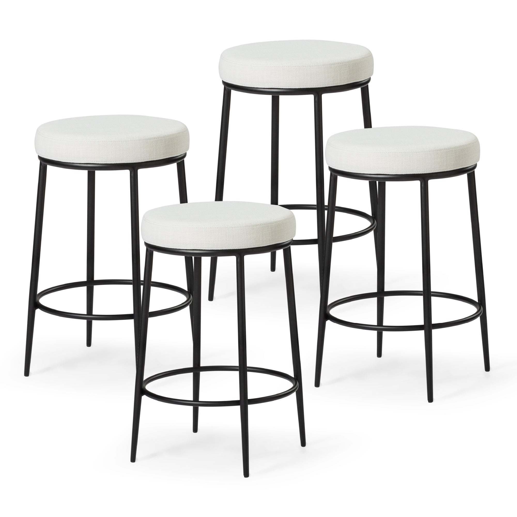 26" Stella Counter Stool in Black Finish with White Fabric (Set of 4) in Stools by Maven Lane