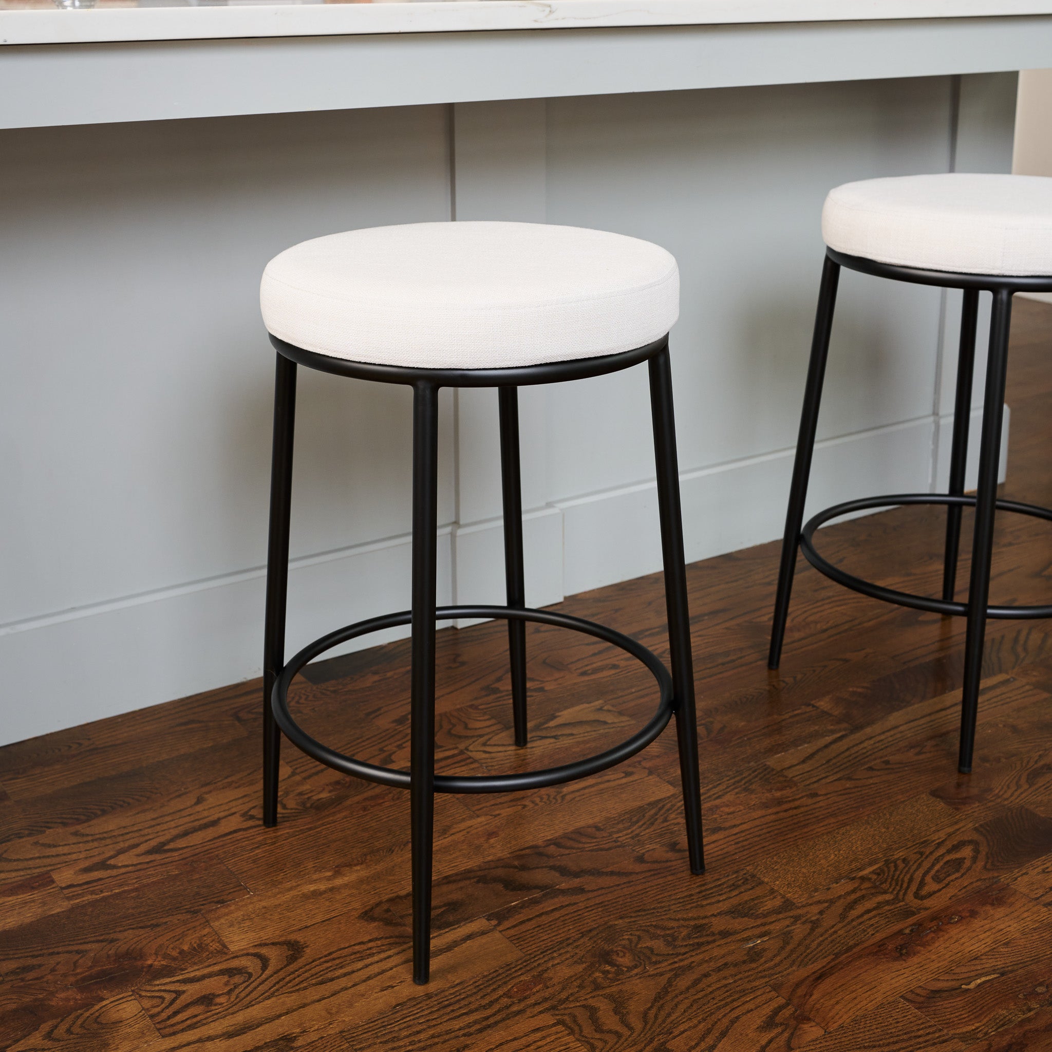 Stella Counter Stool in Black Finish with White Fabric in Stools by Maven Lane