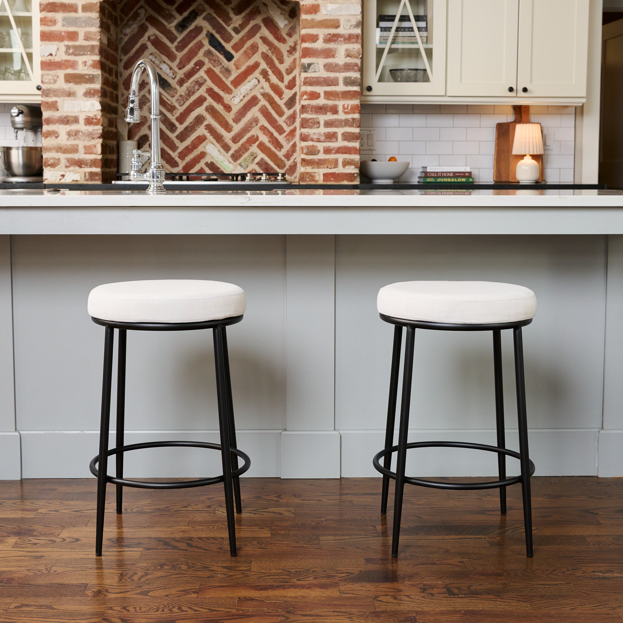 Stella Counter Stool in Black Finish with White Fabric in Stools by Maven Lane