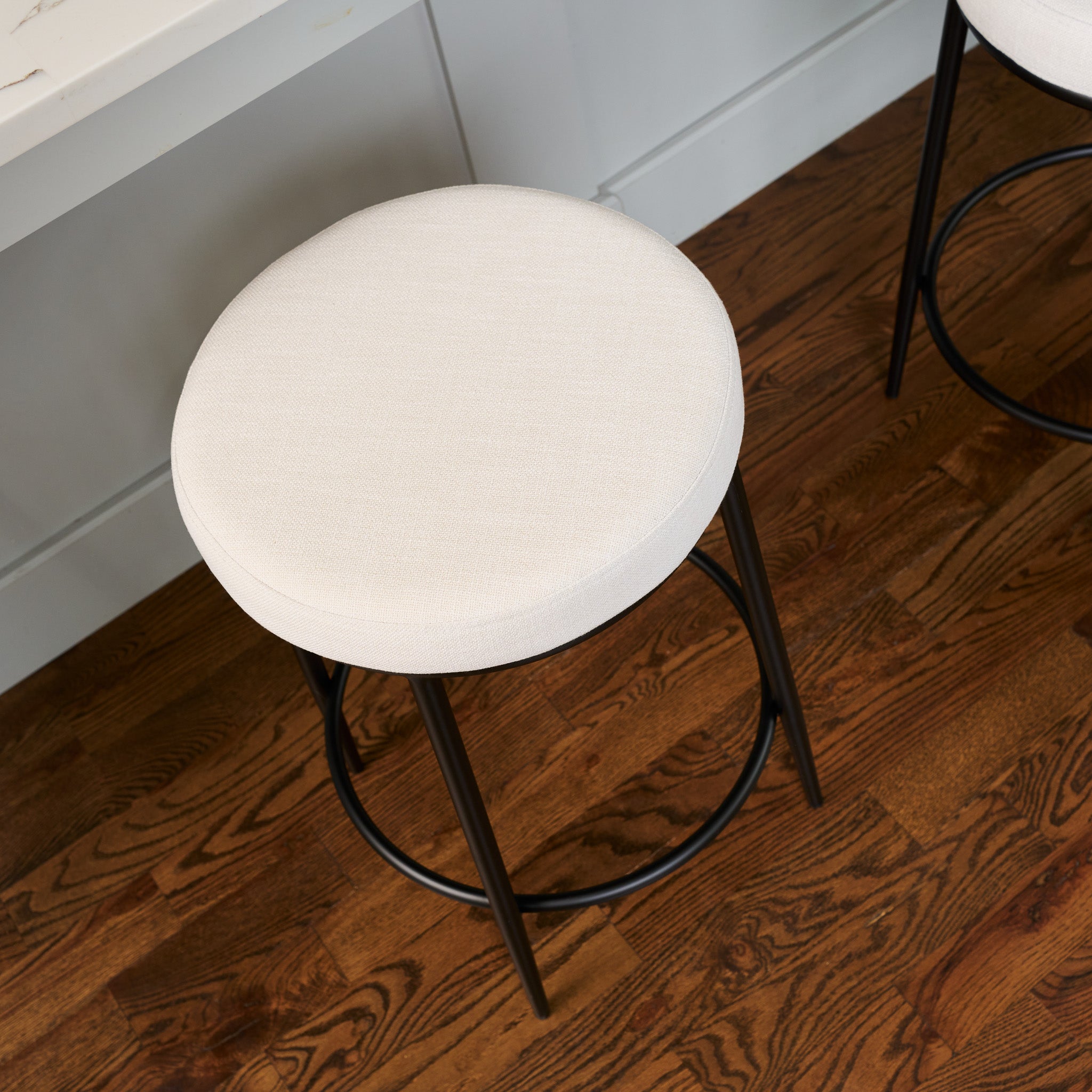 Stella Counter Stool in Black Finish with White Fabric in Stools by Maven Lane