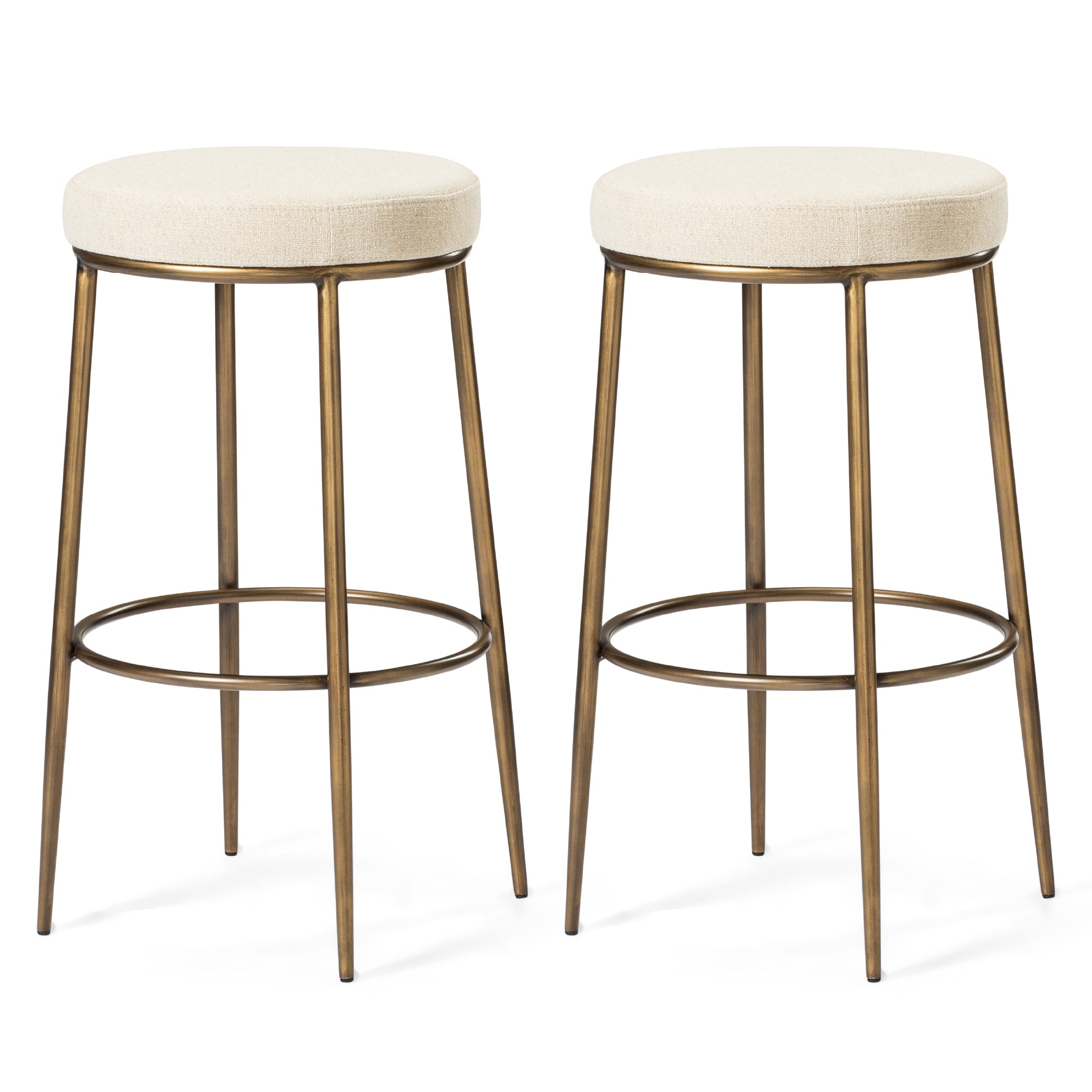 31" Stella Bar Stool in Aged Gold Finish with Beige Fabric (Set of 2) in Stools by Maven Lane