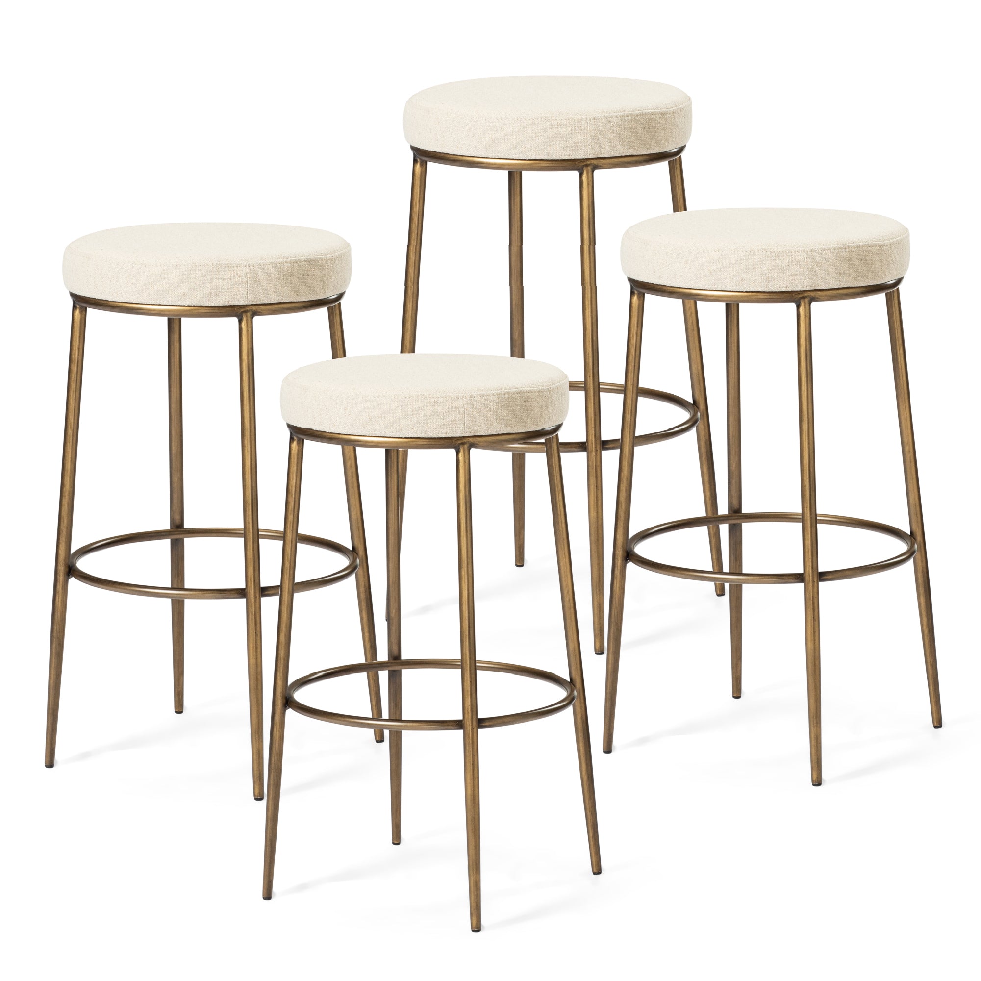 31" Stella Bar Stool in Aged Gold Finish with Beige Fabric (Set of 4) in Stools by Maven Lane
