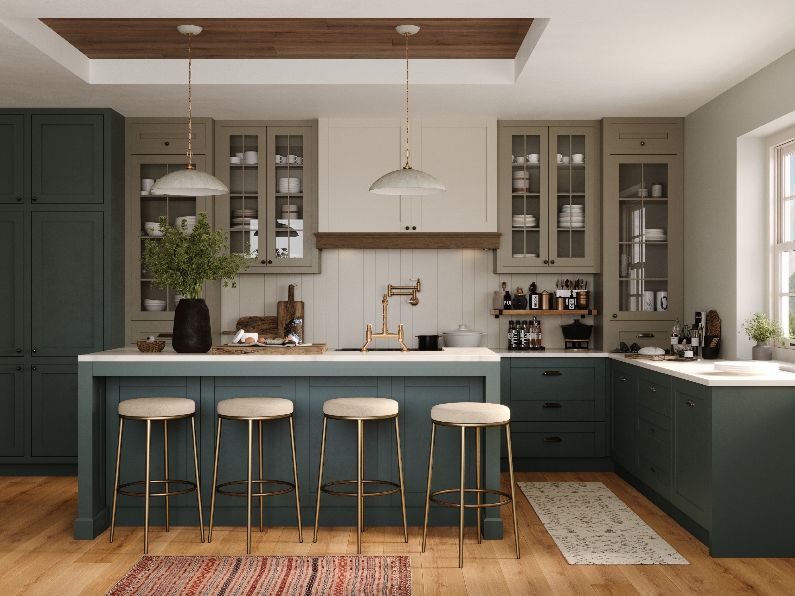 31" Stella Bar Stool in Aged Gold Finish with Beige Fabric Upholstery in Stools by Maven Lane