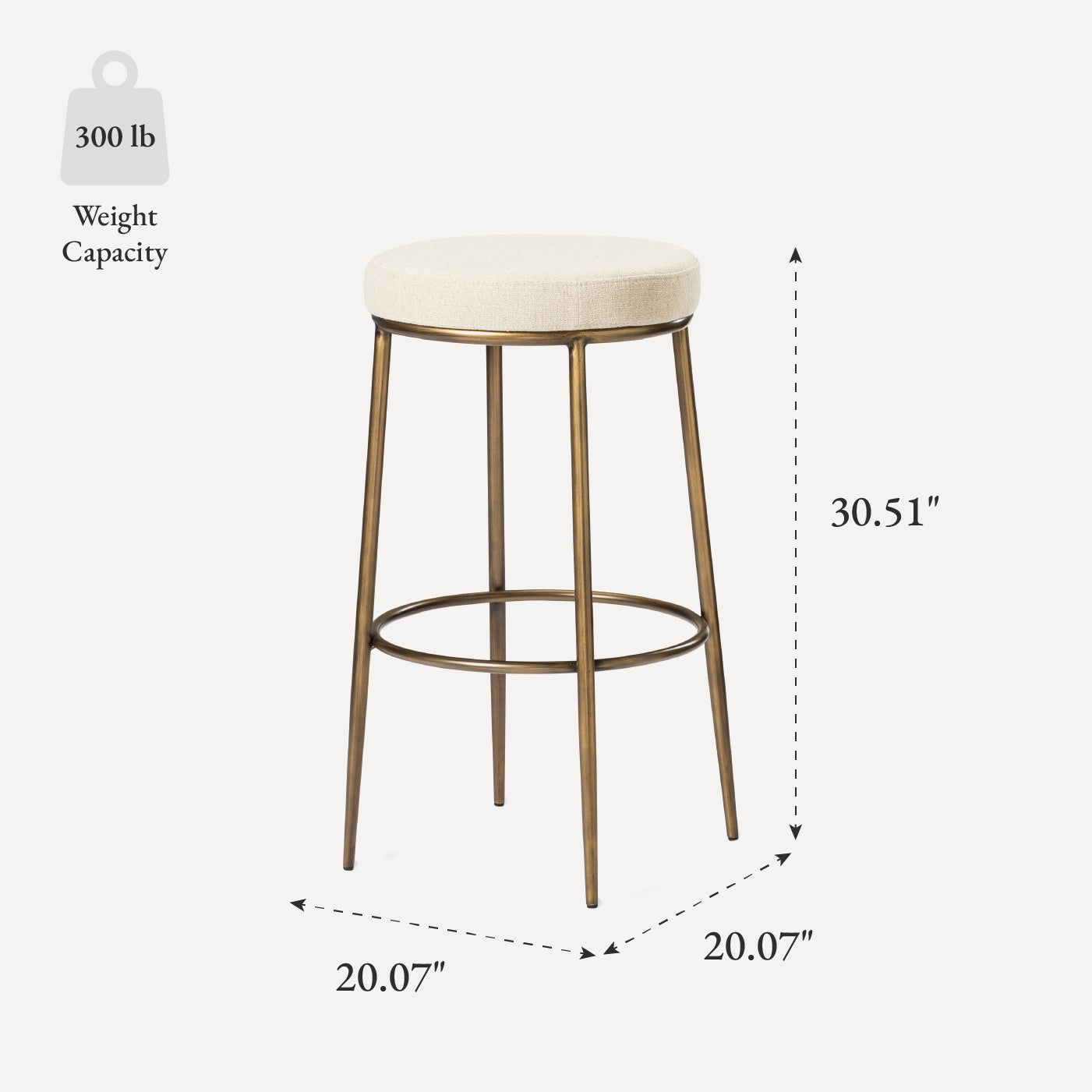 31" Stella Bar Stool in Aged Gold Finish with Beige Fabric in Stools by Maven Lane