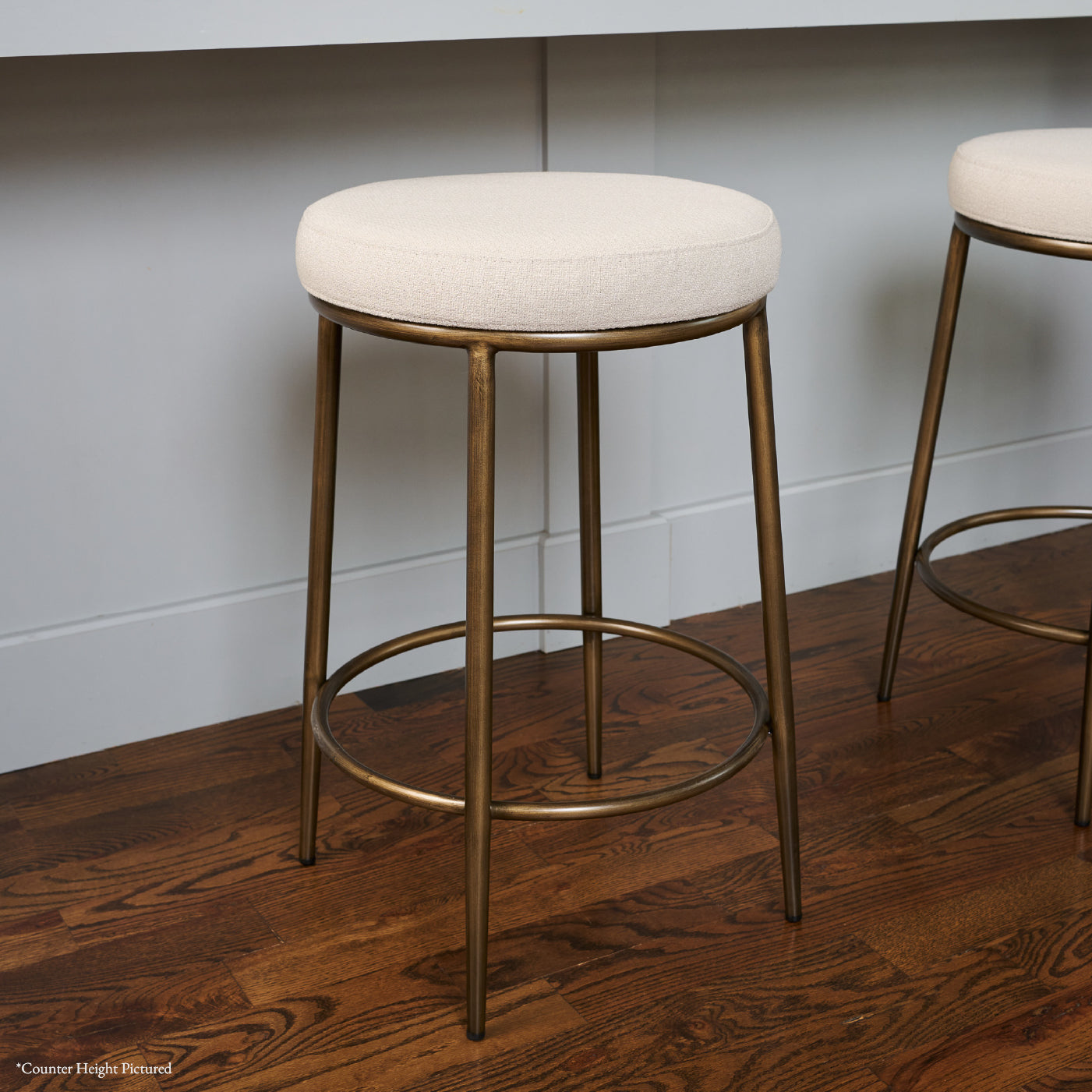 31" Stella Bar Stool in Aged Gold Finish with Beige Fabric (Set of 4) in Stools by Maven Lane