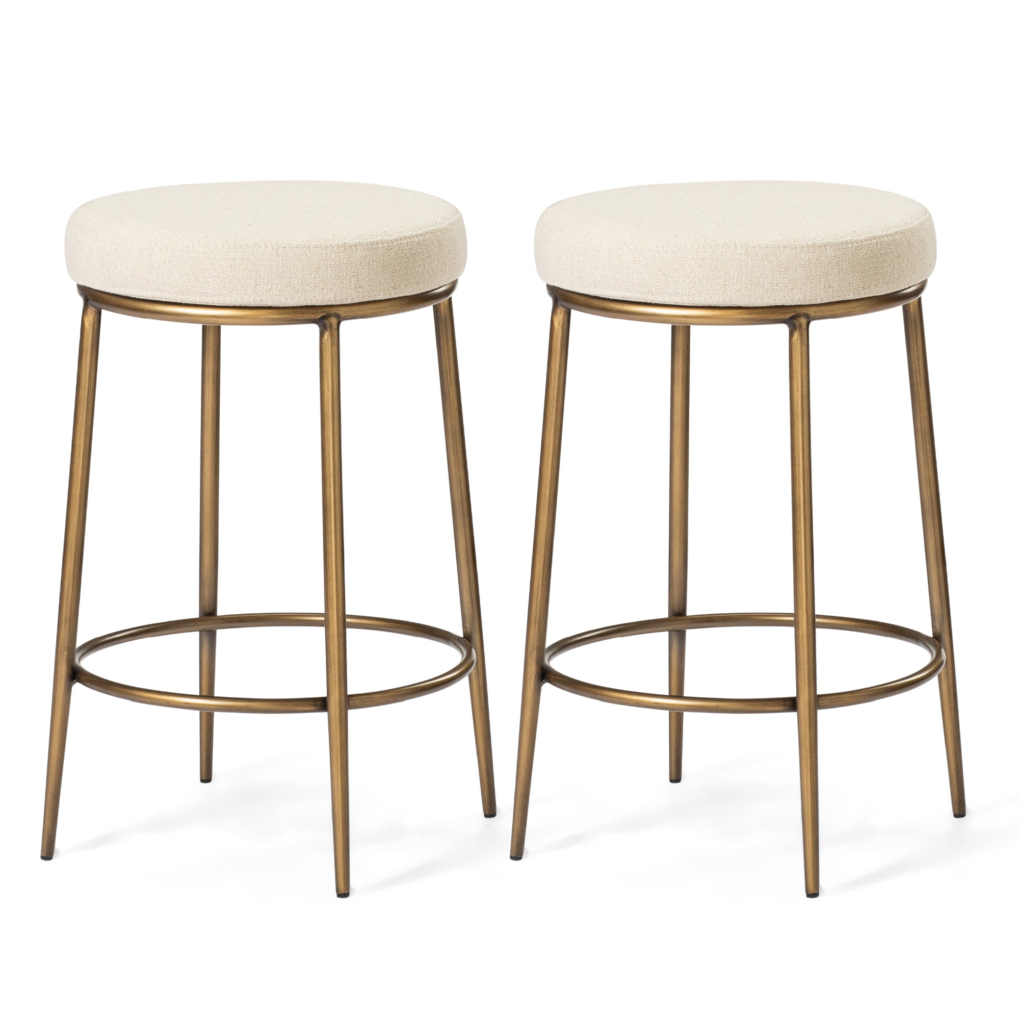26" Stella Counter Stool in Aged Gold Finish with Beige Fabric (Set of 2) in Stools by Maven Lane