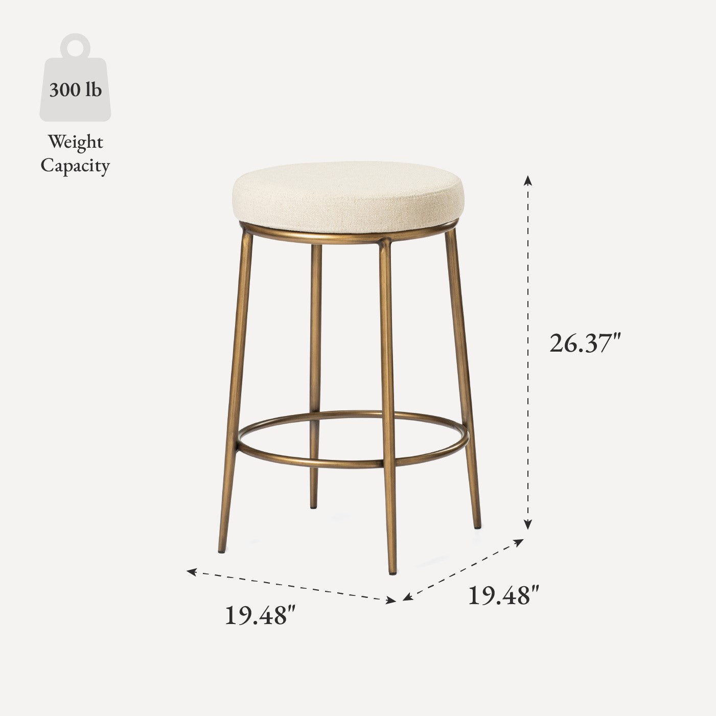26" Stella Counter Stool in Aged Gold Finish with Beige Fabric Upholstery in Stools by Maven Lane