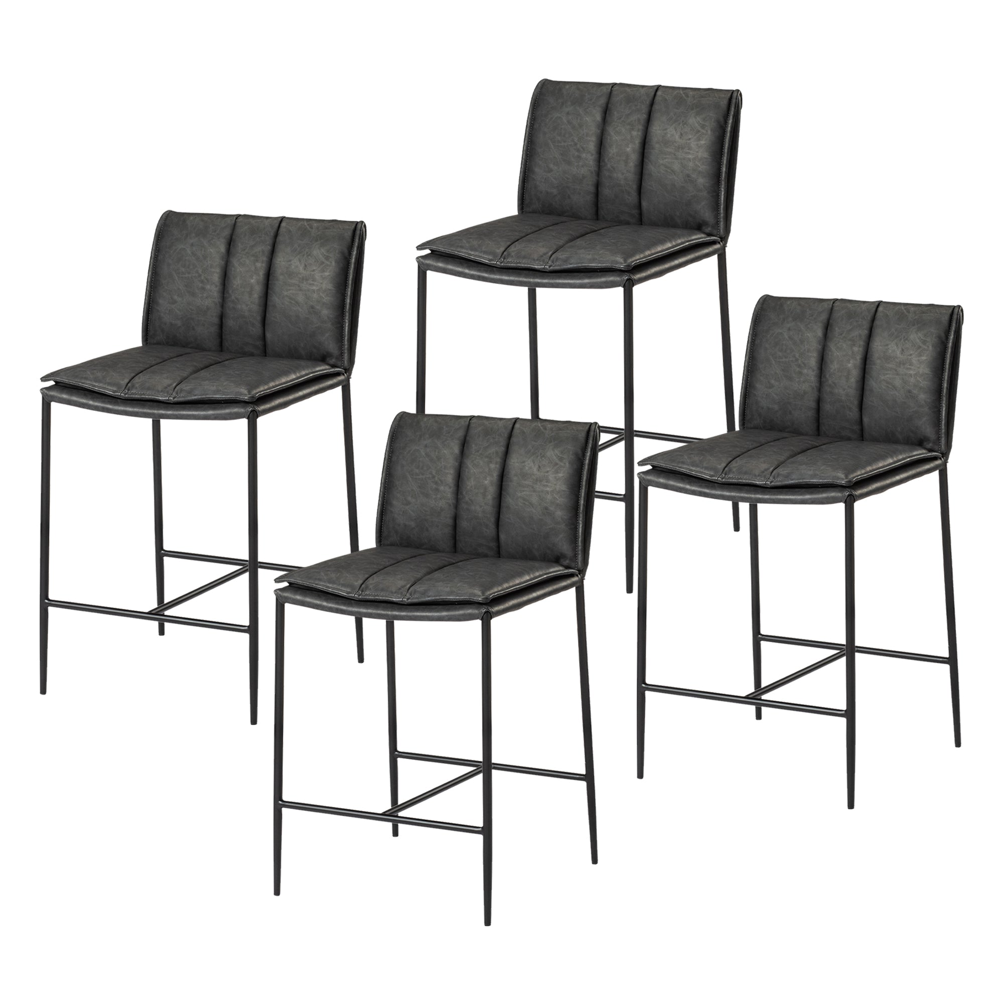 25" Gerard Counter Stool in Black Finish with Dark Grey Faux Leather (Set of 4) in Stools by Maven Lane