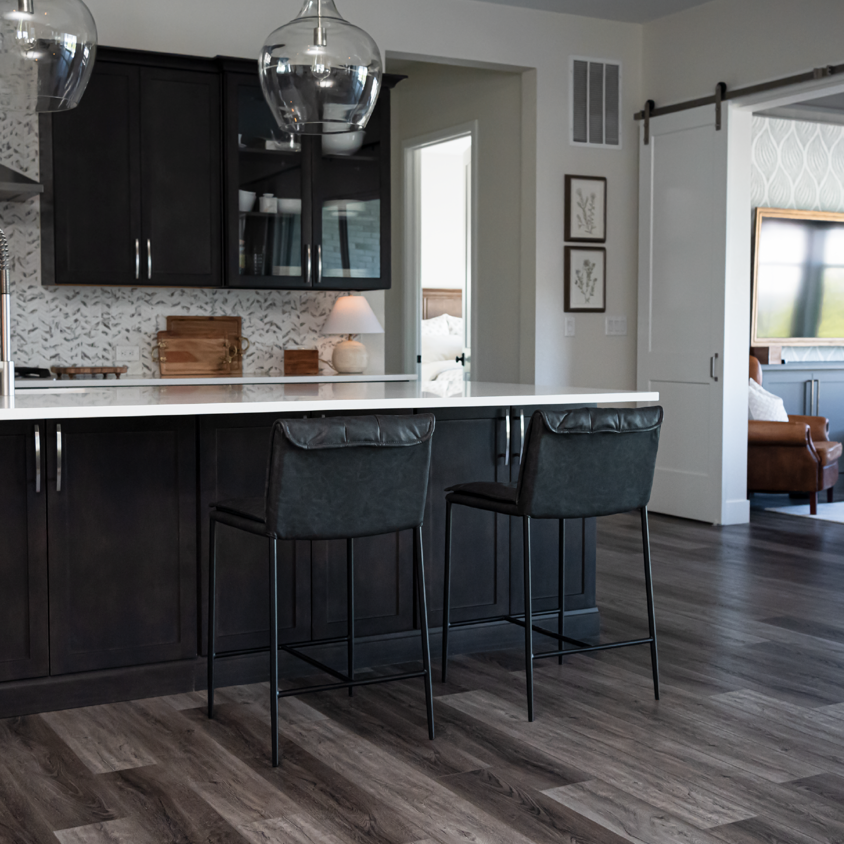 25" Gerard Counter Stool in Black Finish with Dark Grey Faux Leather (Set of 4) in Stools by Maven Lane