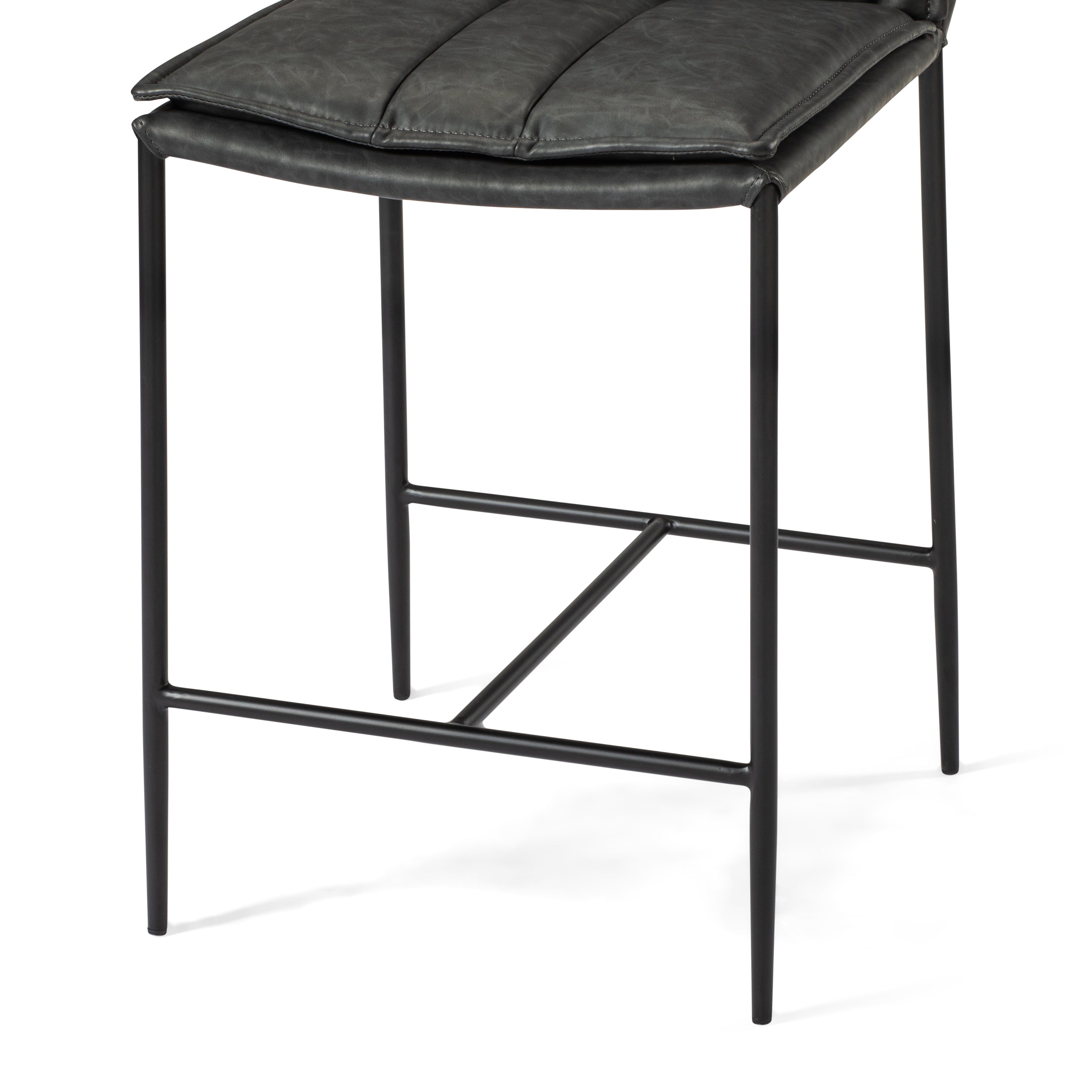 25" Gerard Counter Stool in Black Finish with Dark Grey Faux Leather in Stools by Maven Lane