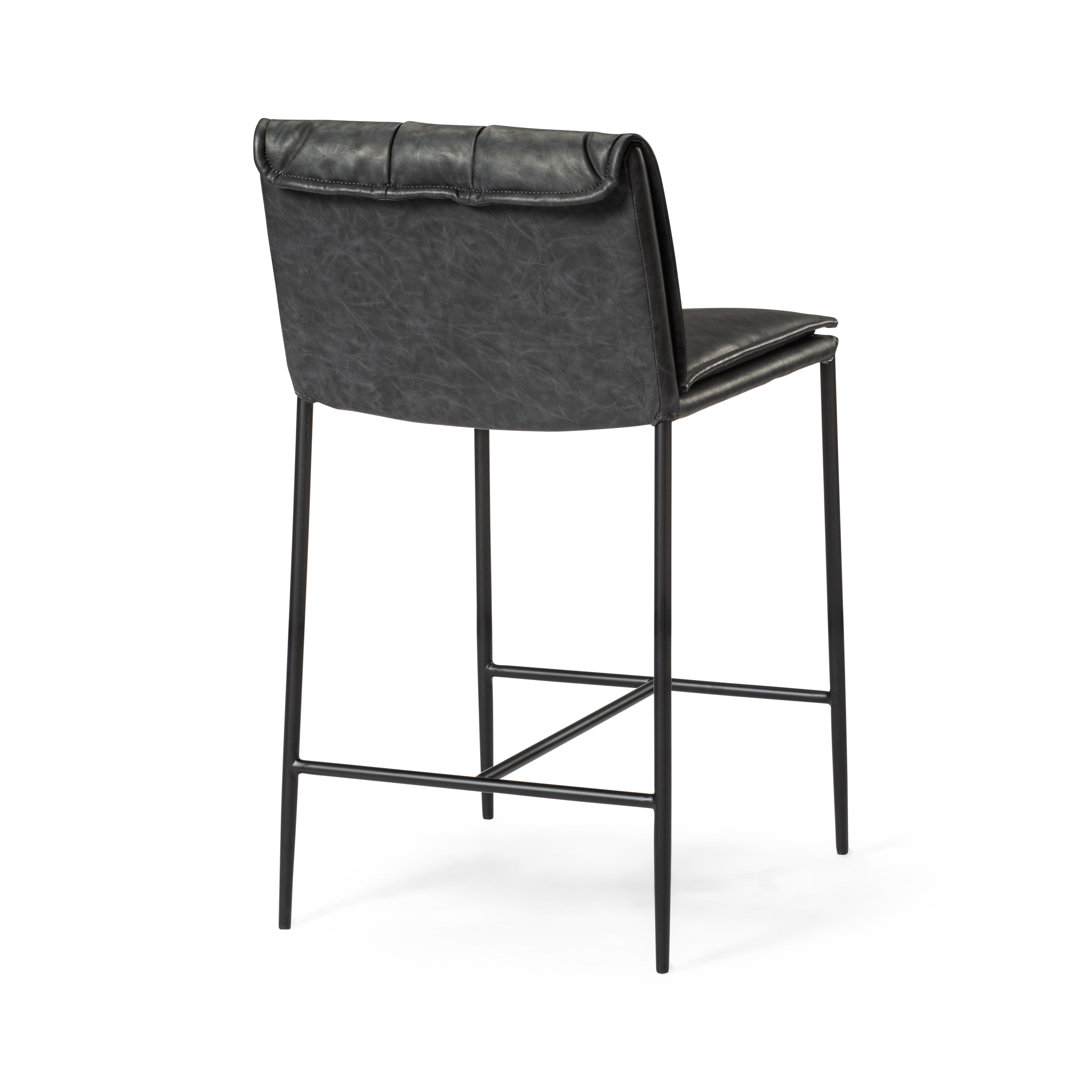 25" Gerard Counter Stool in Black Finish with Dark Grey Faux Leather in Stools by Maven Lane