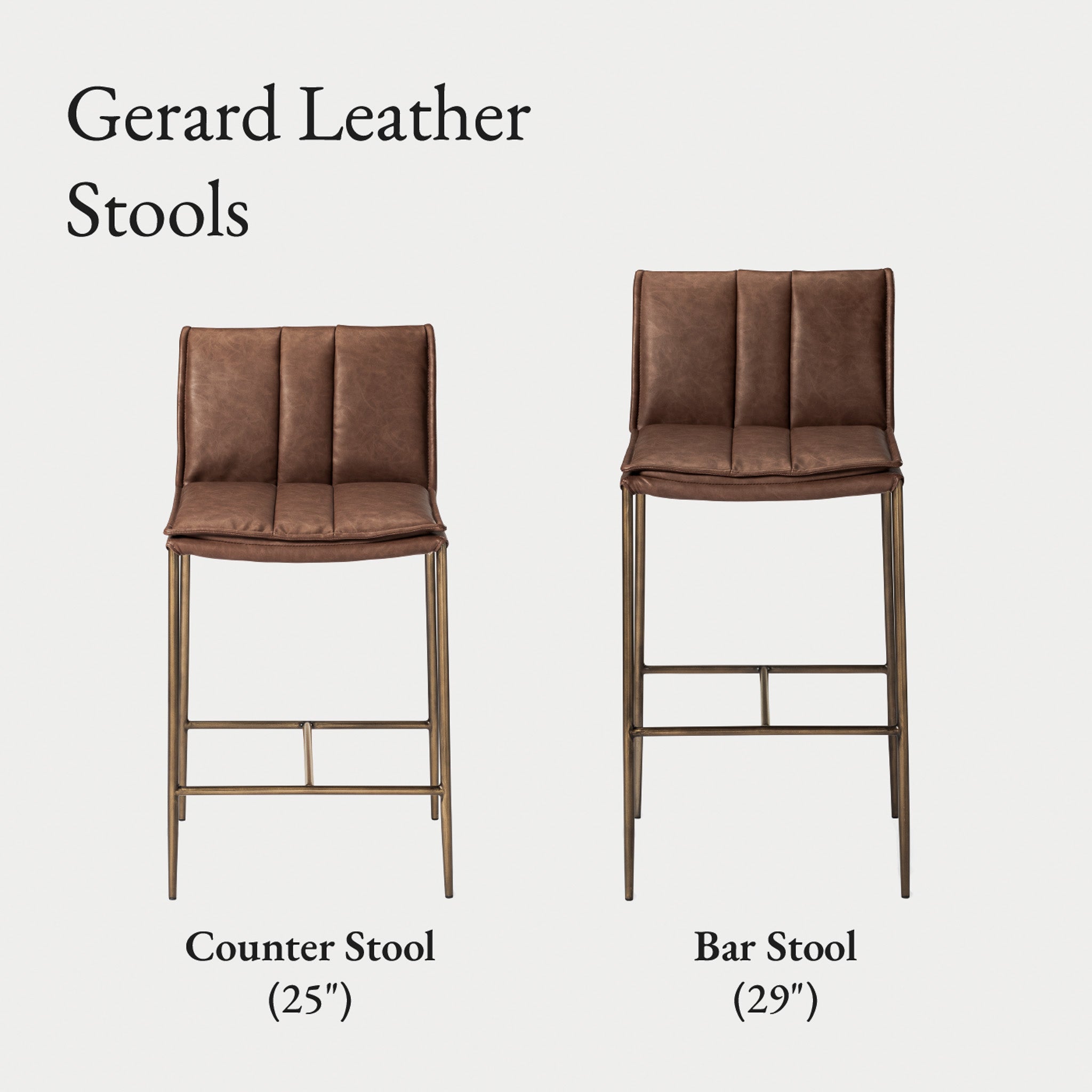 Gerard Counter Stool in Aged Gold Finish with Brown Faux Leather in Stools by Maven Lane