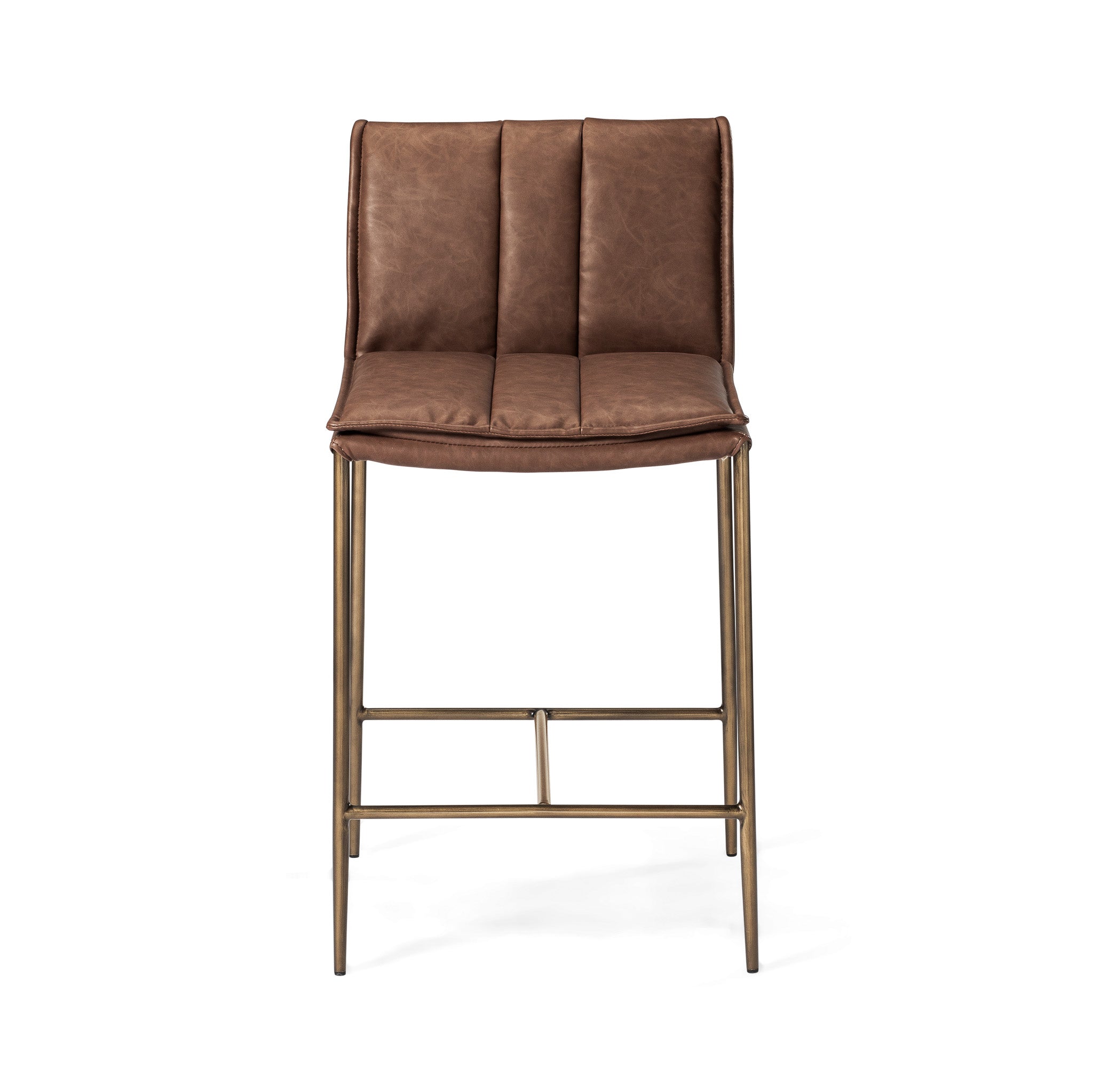 25" Gerard Counter Stool in Aged Gold Finish with Brown Faux Leather Upholstery in Stools by Maven Lane