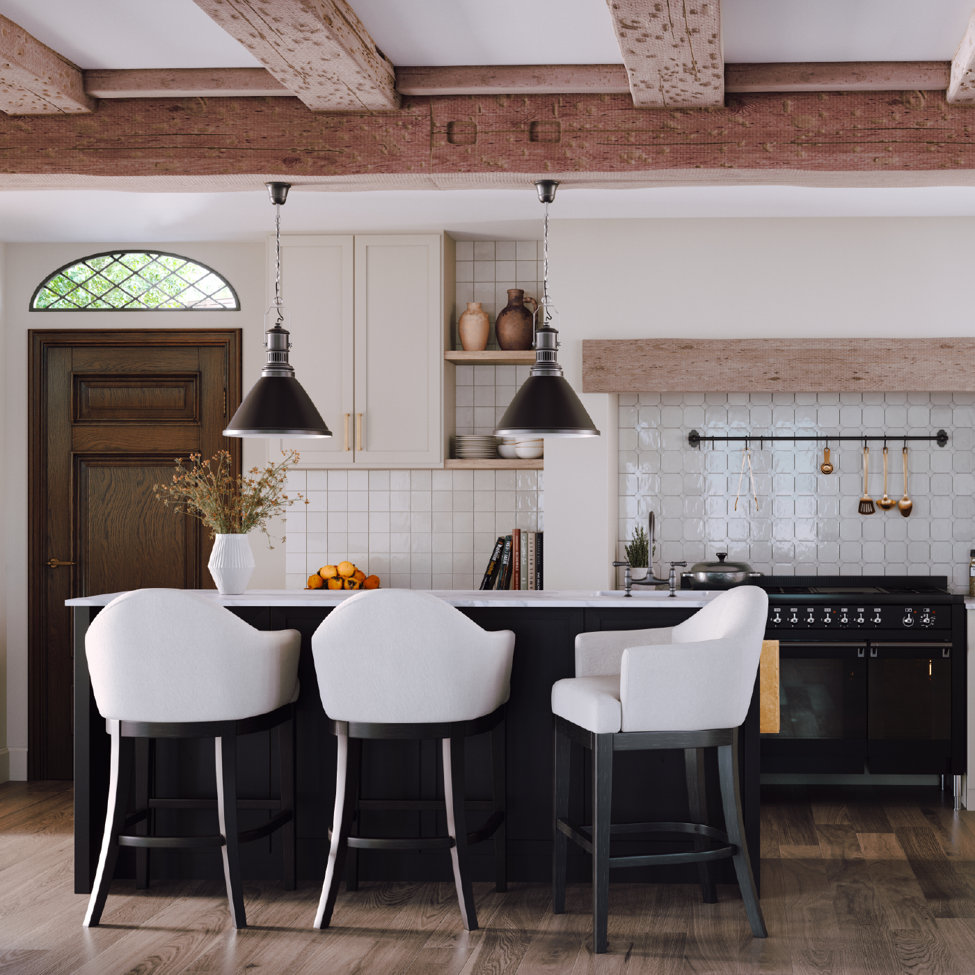 30" Isabella Swivel Bar Stool in Aged Black Finish with Snow White Fabric in Stools by Maven Lane