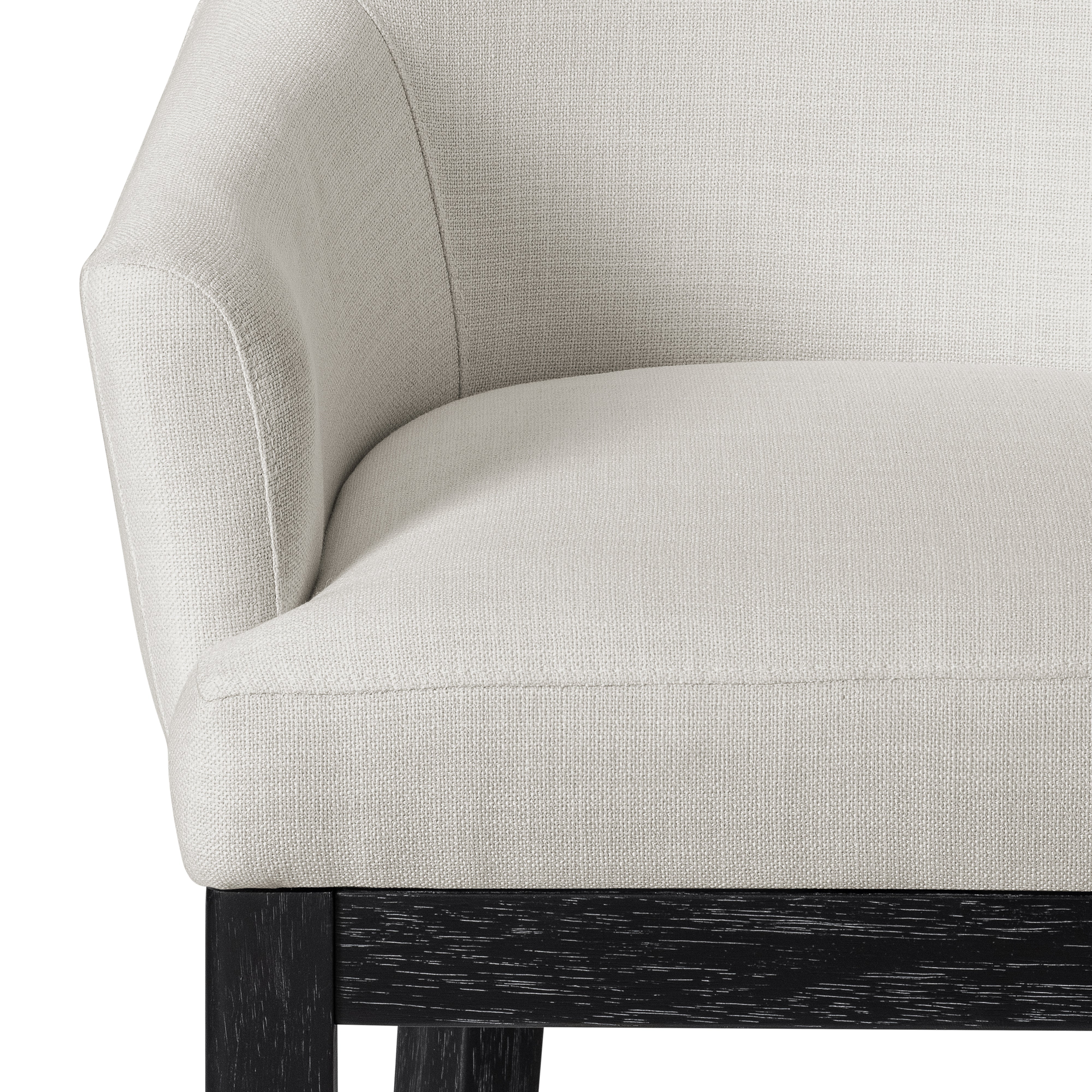 30" Isabella Swivel Bar Stool in Aged Black Finish with Snow White Fabric in Stools by Maven Lane