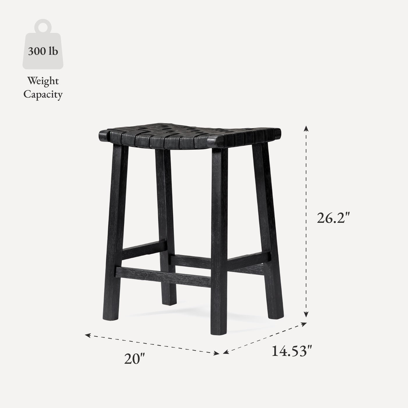 26" Noah Backless Counter Stool In Black Finish & Dark Grey Woven Faux Leather Seat (Set of 4) in Stools by Maven Lane